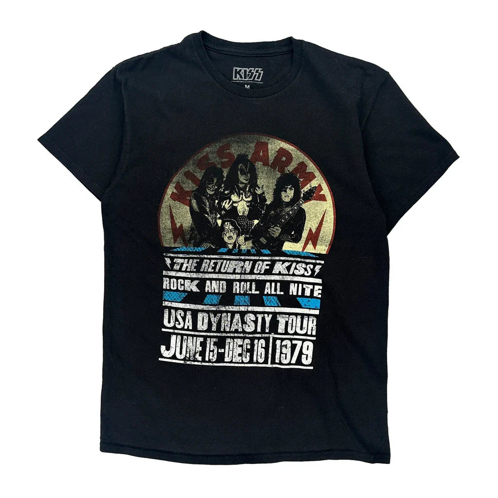 Kiss Band T-Shirt - Medium Black Cotton Refurbished - Thrifted (note: this is a term often used to describe second- refurbished available on Cerqular
