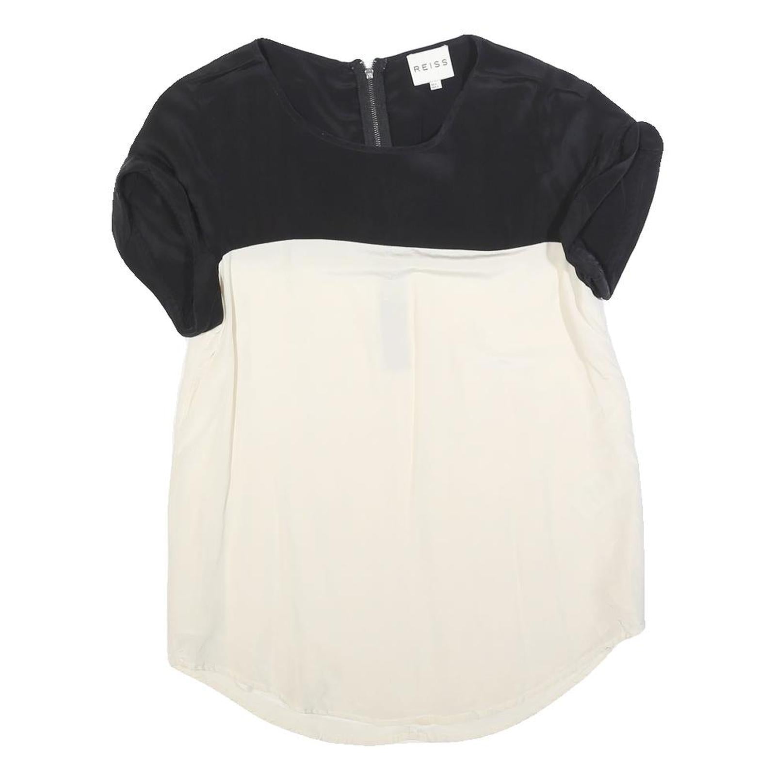 REISS Womens Black & White Silk Plain Top Short Sleeve Round Neck UK 6 Silk Refurbished - N/A refurbished available on Cerqular