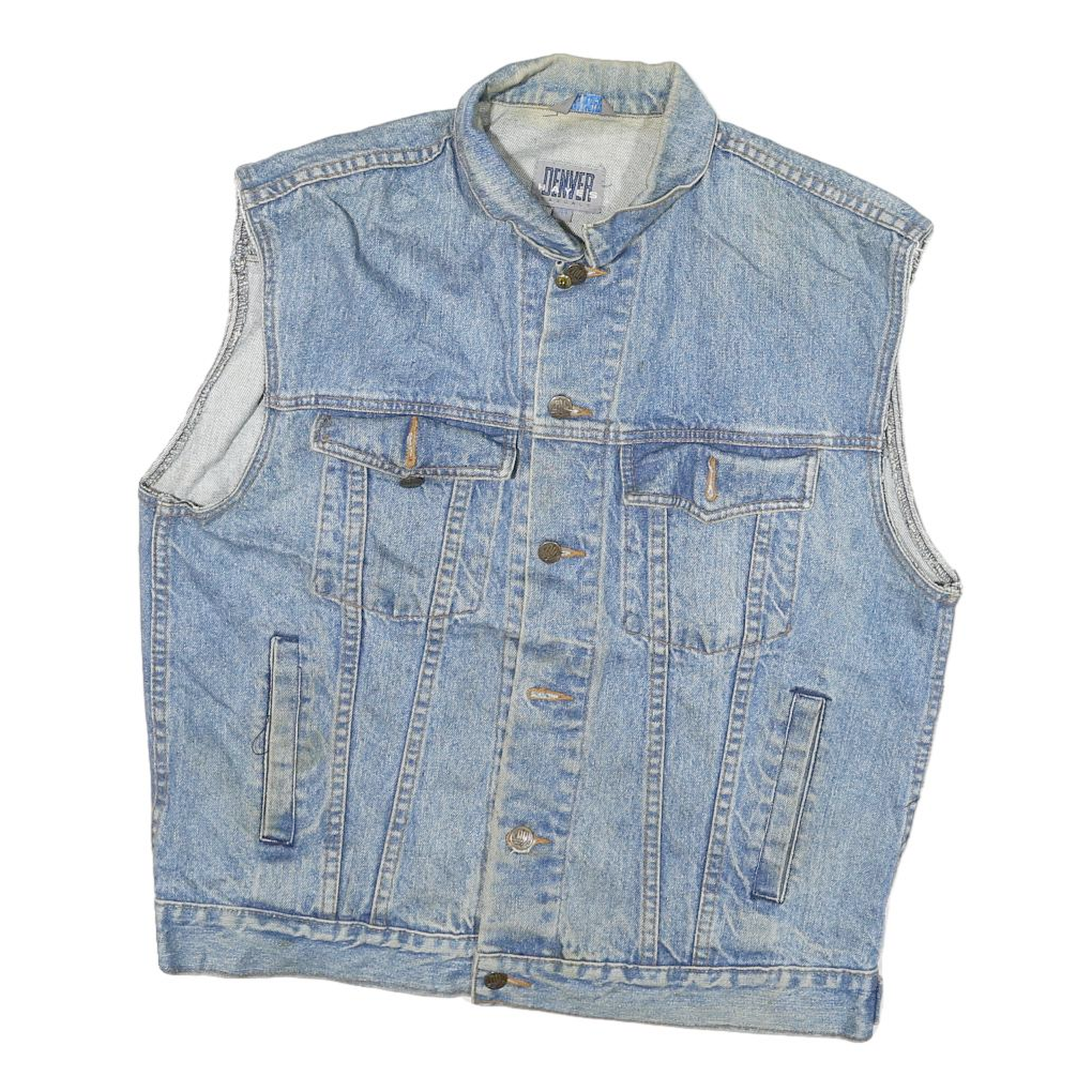 Buy DENVER Mens Blue Denim Vest M Cotton Blend Button Closure Country Station Logo Refurbished - $28.59 DENVER Mens Blue Denim Vest M Cotton Blend Button Closure Country Station Logo Refurbished - N/A refurbished available on Cerqular