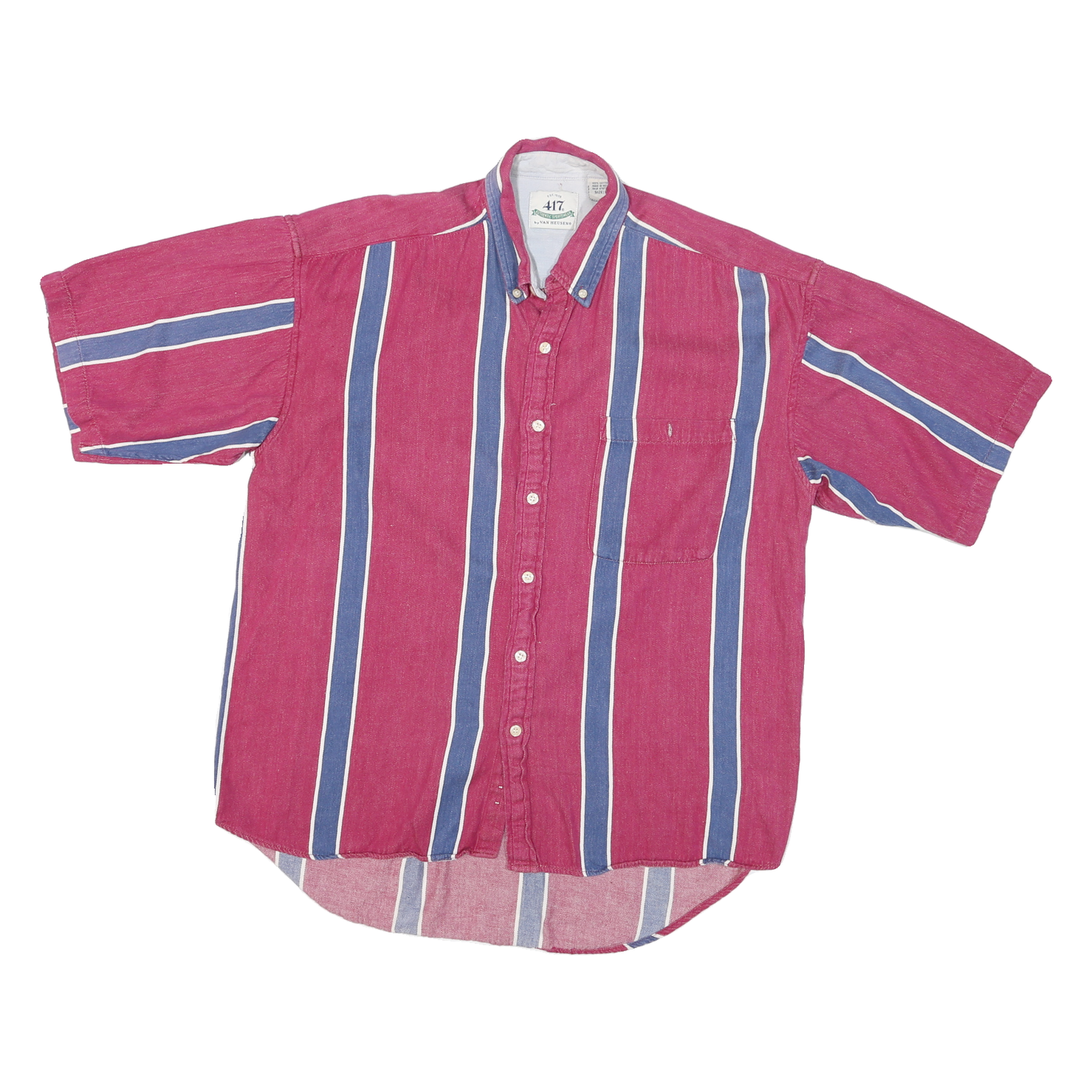 VAN HEUSEN Mens Red & Blue Striped Cotton Blend Shirt L Button-Down Collar Short Refurbished - N/A refurbished available on Cerqular