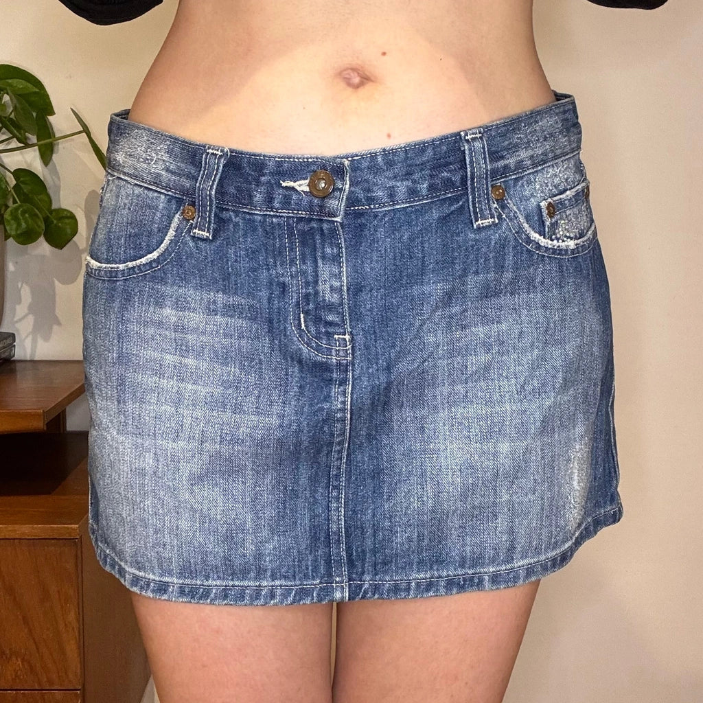 Unbranded Mini Denim Skirt - 32W UK 12 Blue Cotton Refurbished - Thrifted (note: this is a term often used to describe second- refurbished available on Cerqular