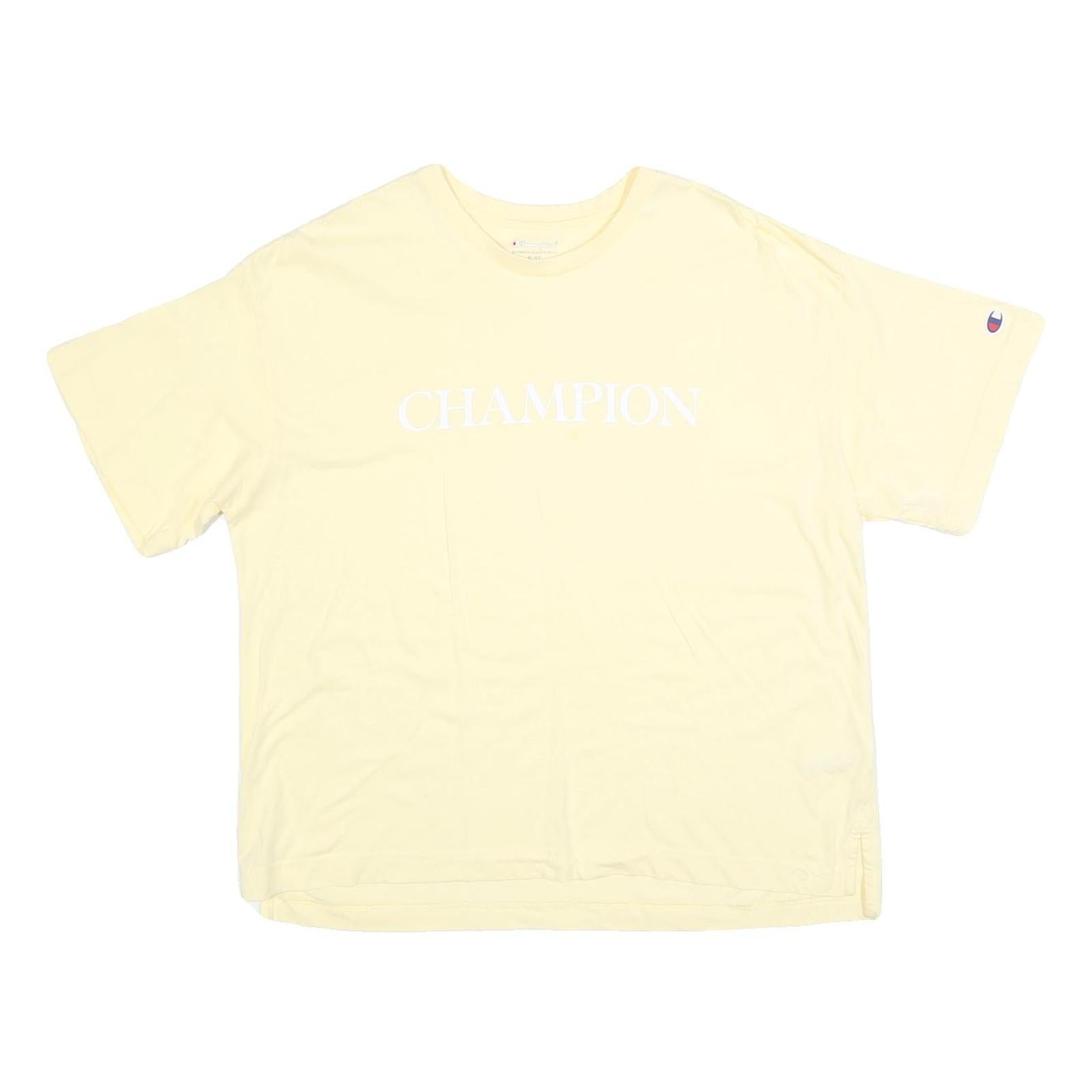 CHAMPION Womens Yellow Cotton Blend T-Shirt XL Short Sleeve Crew Neck Logo Refurbished - N/A refurbished available on Cerqular