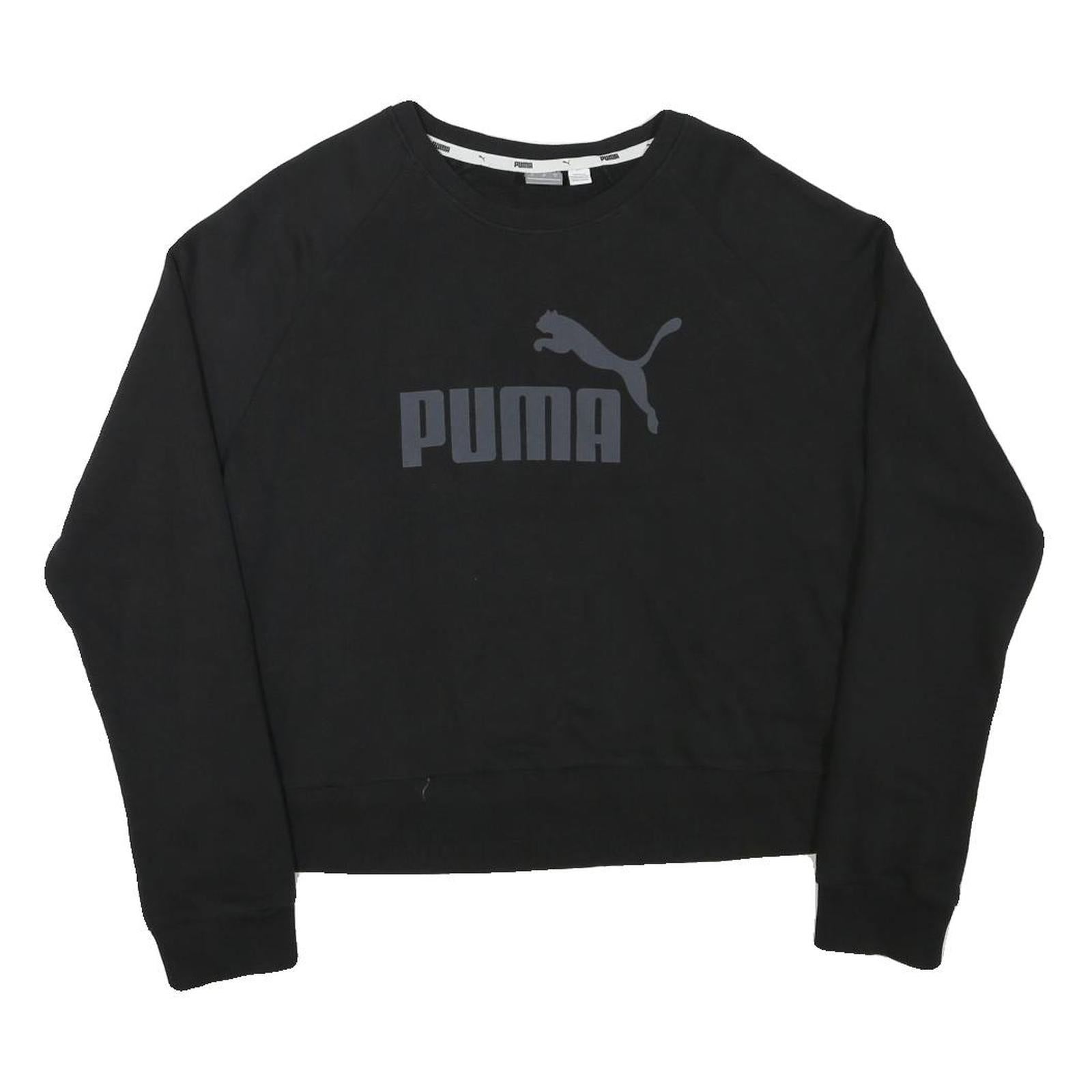 PUMA Womens Black Cotton Blend Crew Neck L Sweatshirt Logo Casual Pullover Refurbished - N/A refurbished available on Cerqular