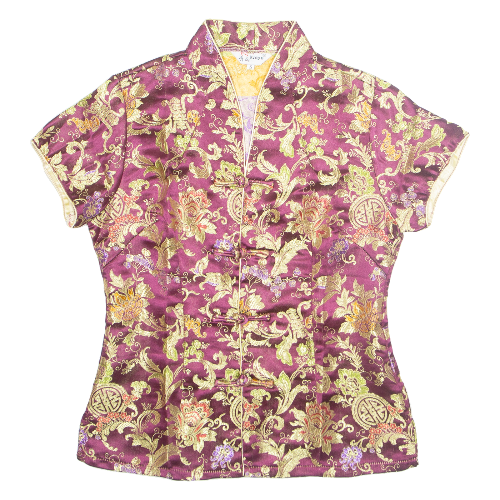 KAIYU Eastern Inspired Womens Printed Top Maroon V-Neck Floral S Refurbished - N/A refurbished available on Cerqular