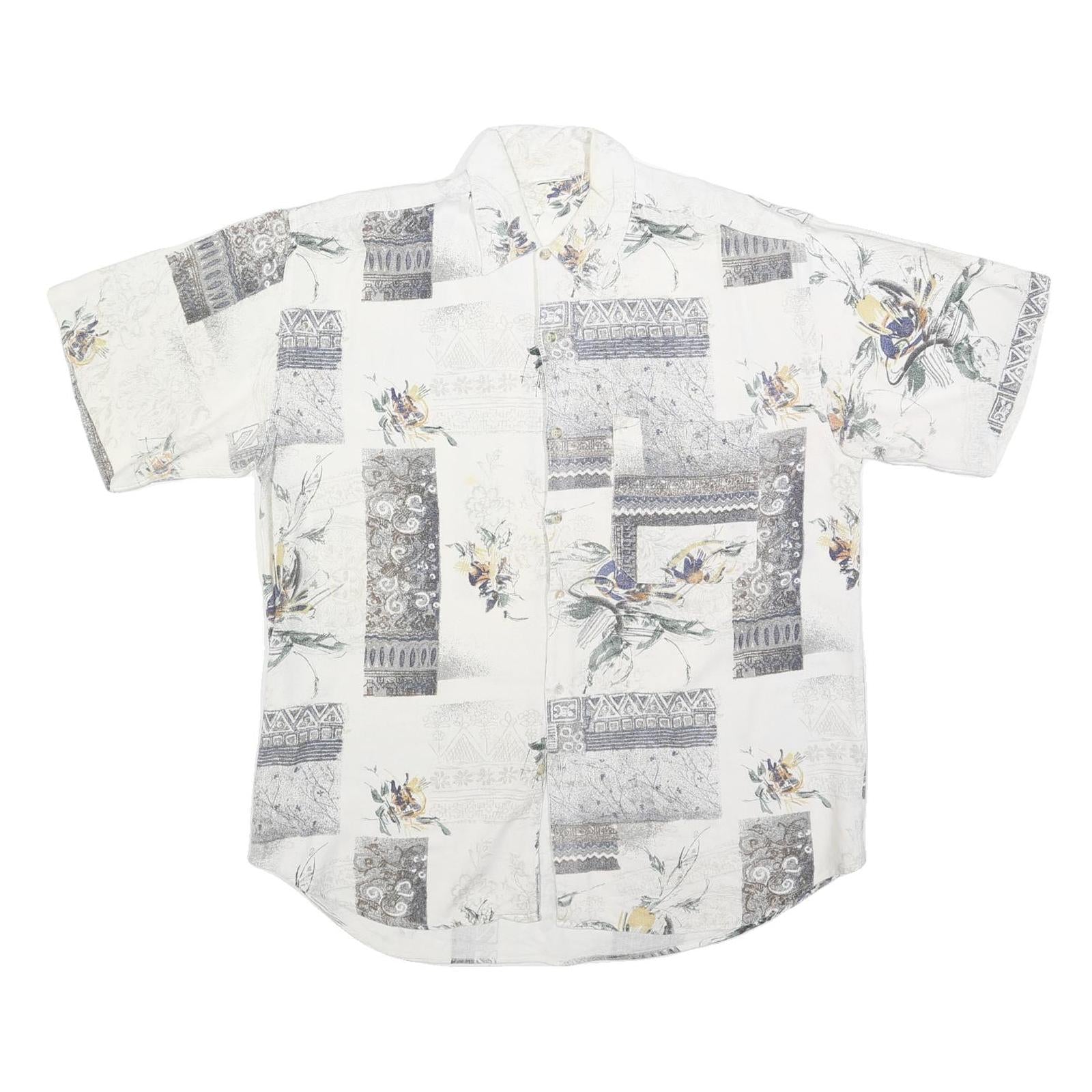 MODE MONSIEUR Mens White Grey Floral Pattern Shirt L Cotton Blend Casual Summer Refurbished - N/A refurbished available on Cerqular