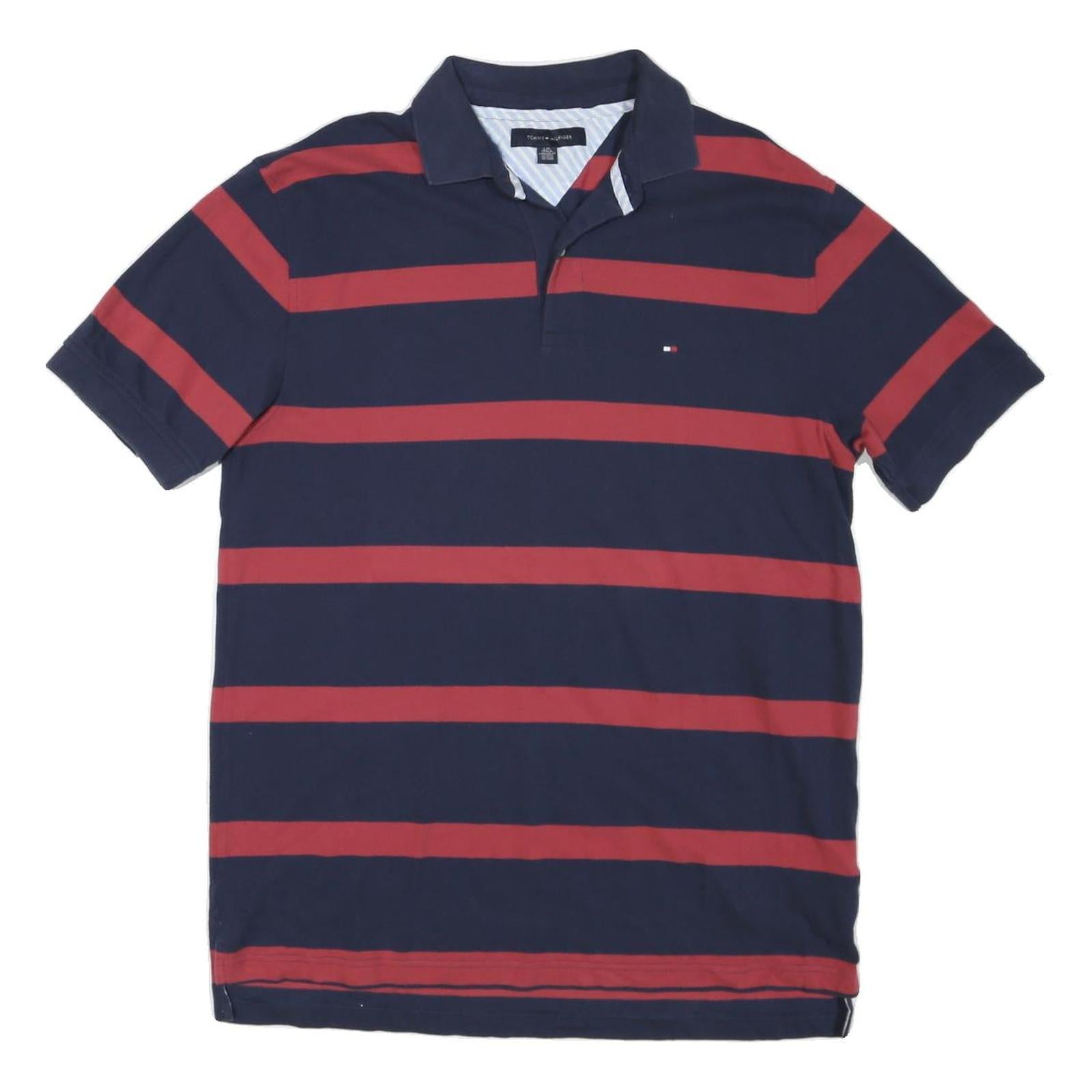 TOMMY HILFIGER Mens Navy & Red Striped Short Sleeve Polo Shirt L Classic Fit Refurbished - N/A refurbished available on Cerqular