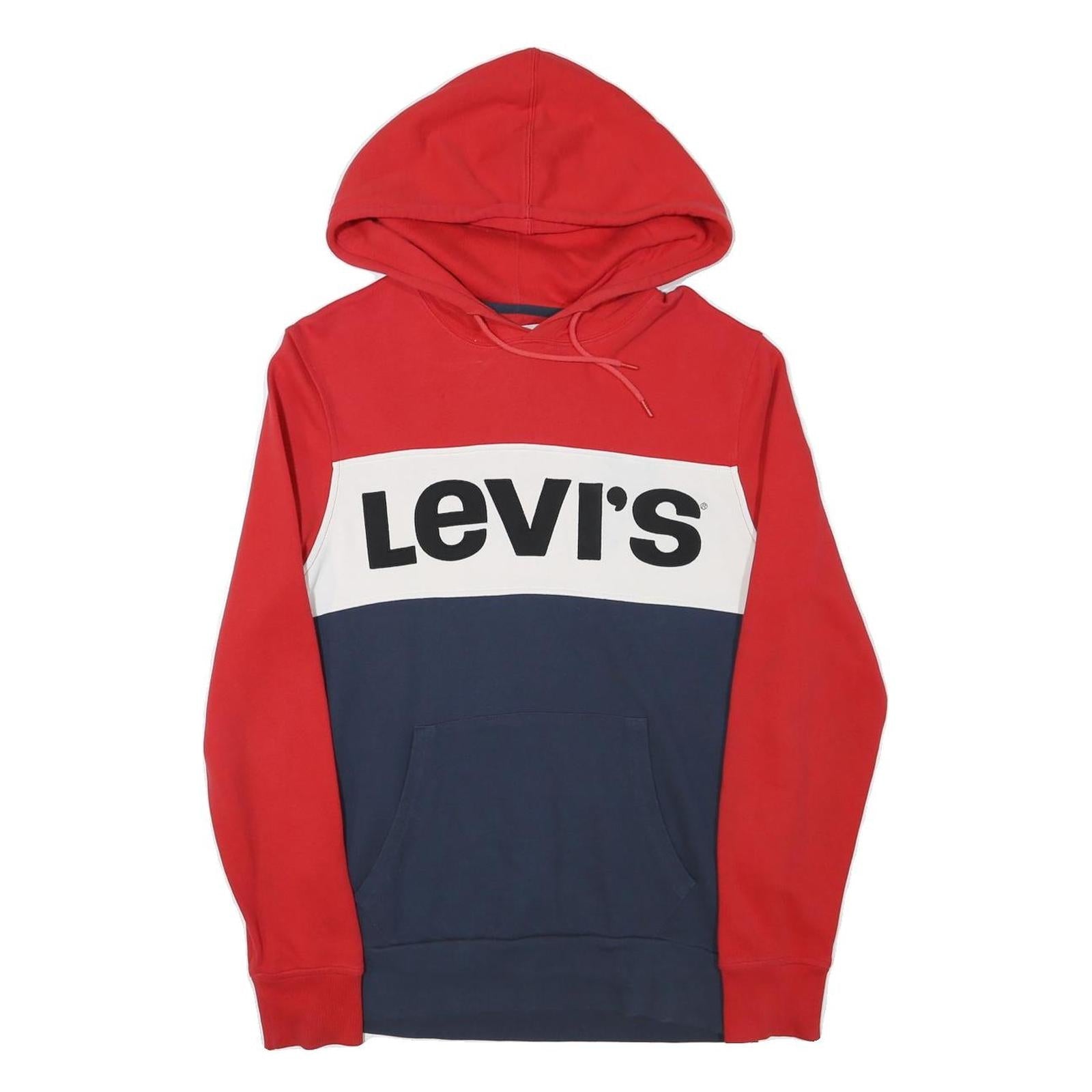 LEVI'S Mens Red & Navy Colourblock Hoodie S Cotton Blend Casual Pullover Refurbished - N/A refurbished available on Cerqular