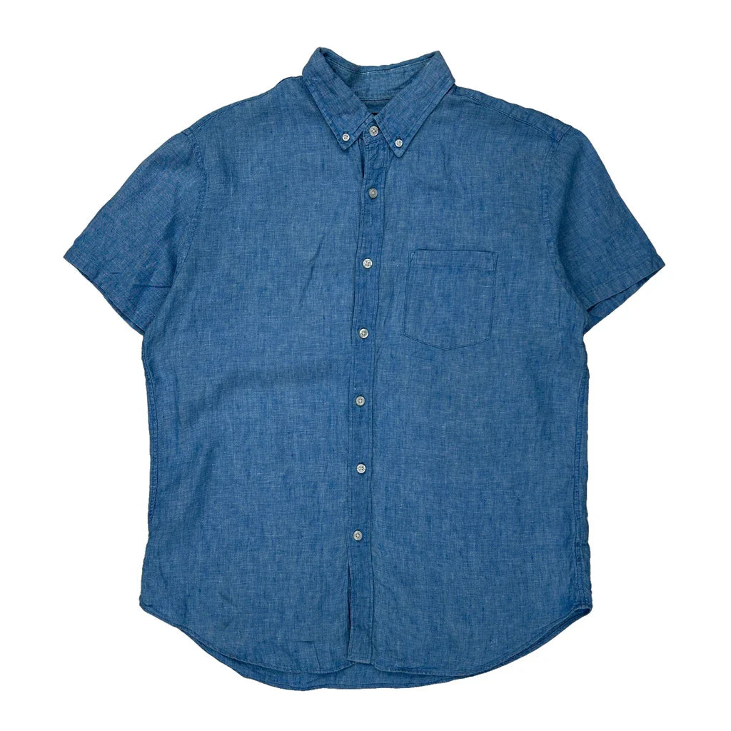 J Crew Short Sleeve Shirt - Large Blue Cotton Refurbished - Thrifted (note: this is a term often used to describe second- refurbished available on Cerqular