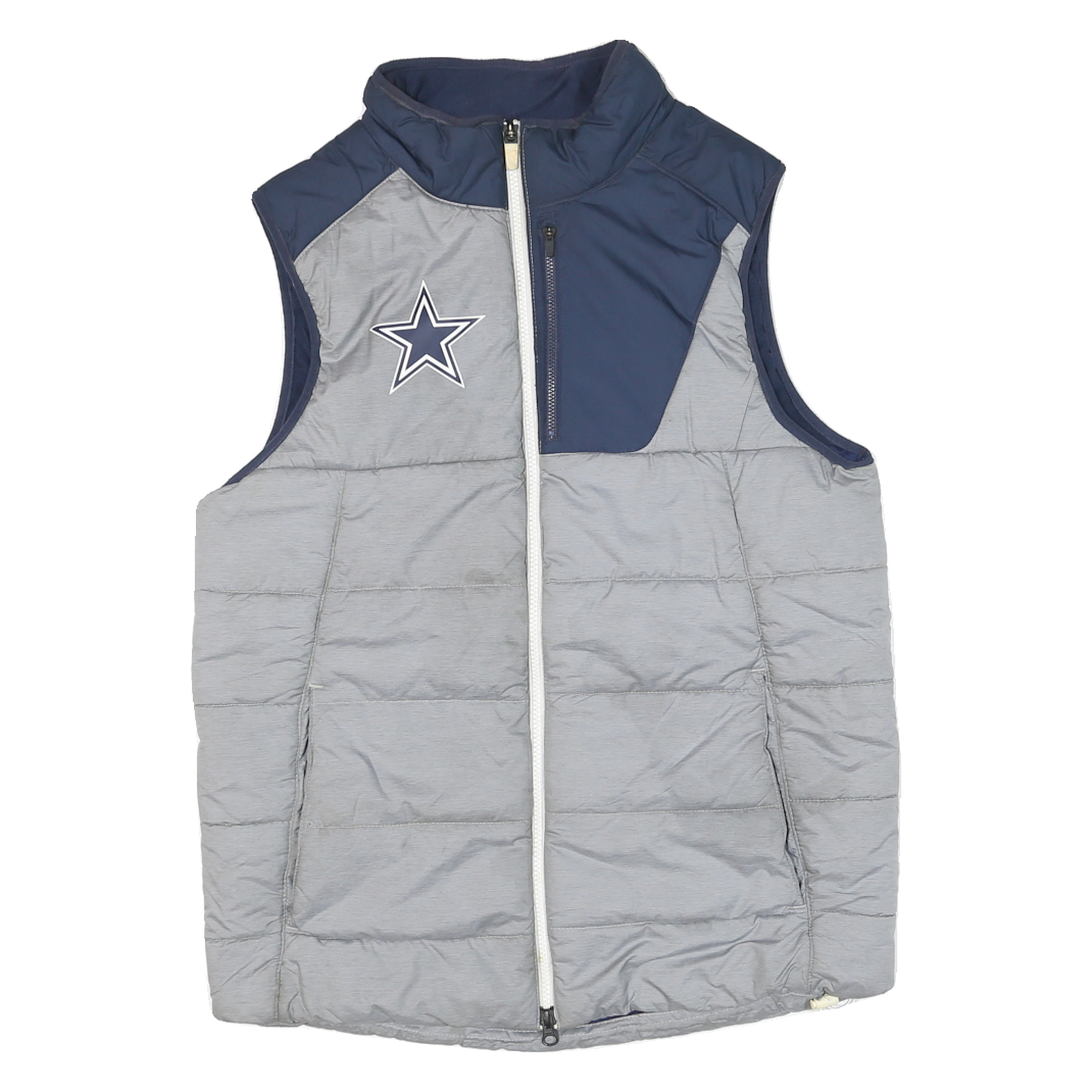 NIKE Mens Grey & Navy NFL Sleeveless Puffer Vest S Polyester Blend Zip Refurbished - N/A refurbished available on Cerqular