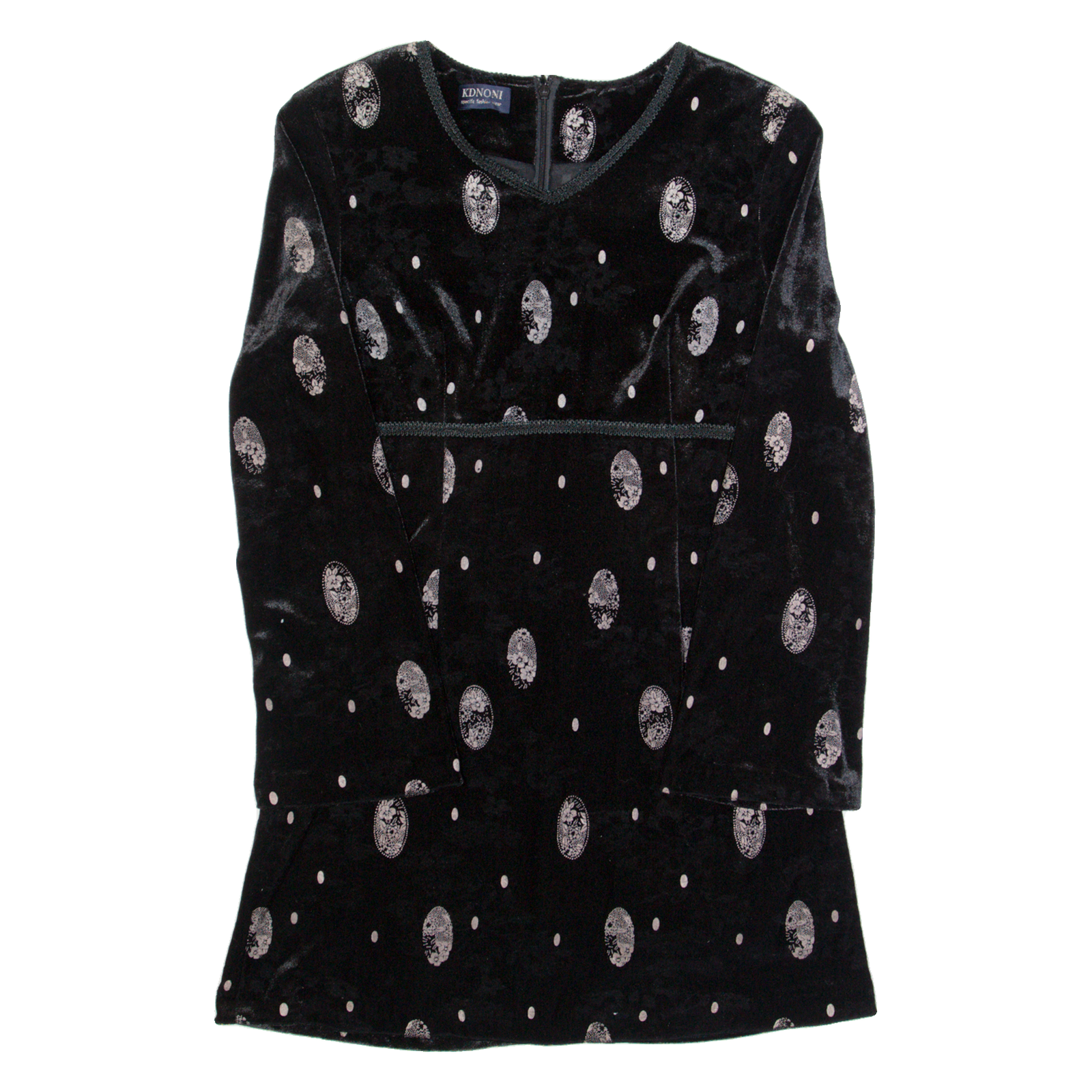 DHONI Womens Fit & Flare Dress Black Velvet Spotted Long Sleeve Knee Length M Refurbished - N/A refurbished available on Cerqular