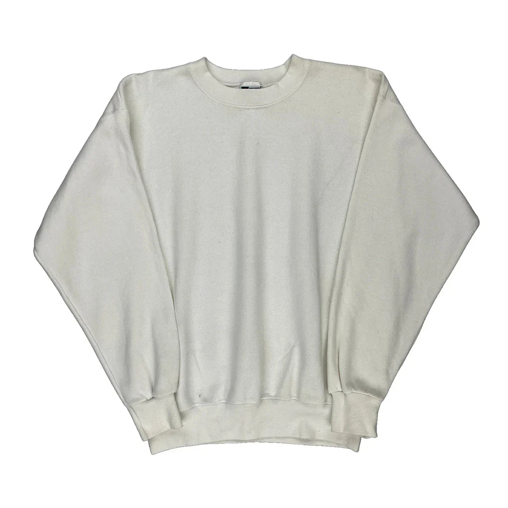 90S Blank Made In USA Pro Select Sweatshirt - Large White Cotton Blend Refurbished - Thrifted (note: this is a term often used to describe second- refurbished available on Cerqular