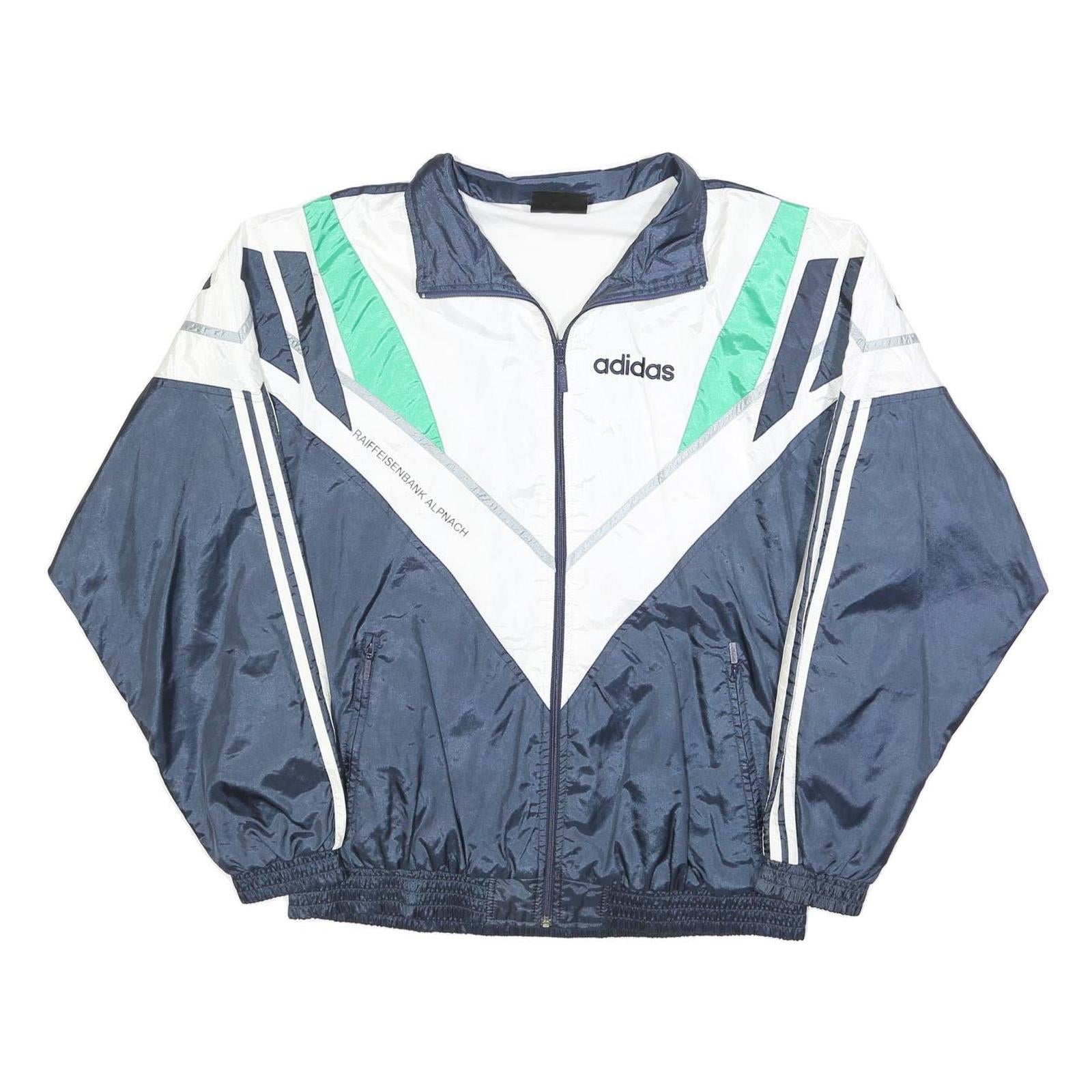 ADIDAS Mens Navy White & Green Track Jacket L Polyester Blend Zip Retro Refurbished - N/A refurbished available on Cerqular
