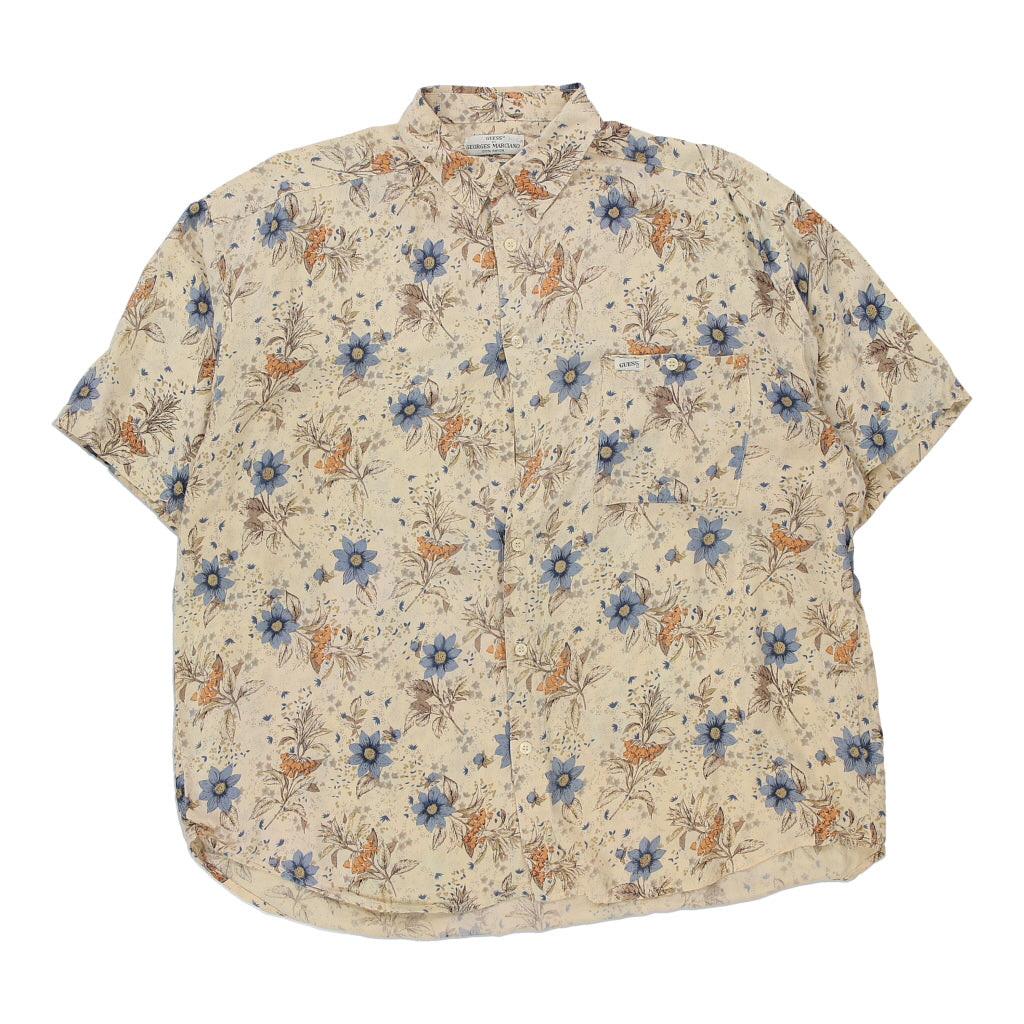 Guess Floral Short Sleeve Shirt - XL Cream Viscose Refurbished - Thrifted (note: this is a term often used to describe second- refurbished available on Cerqular