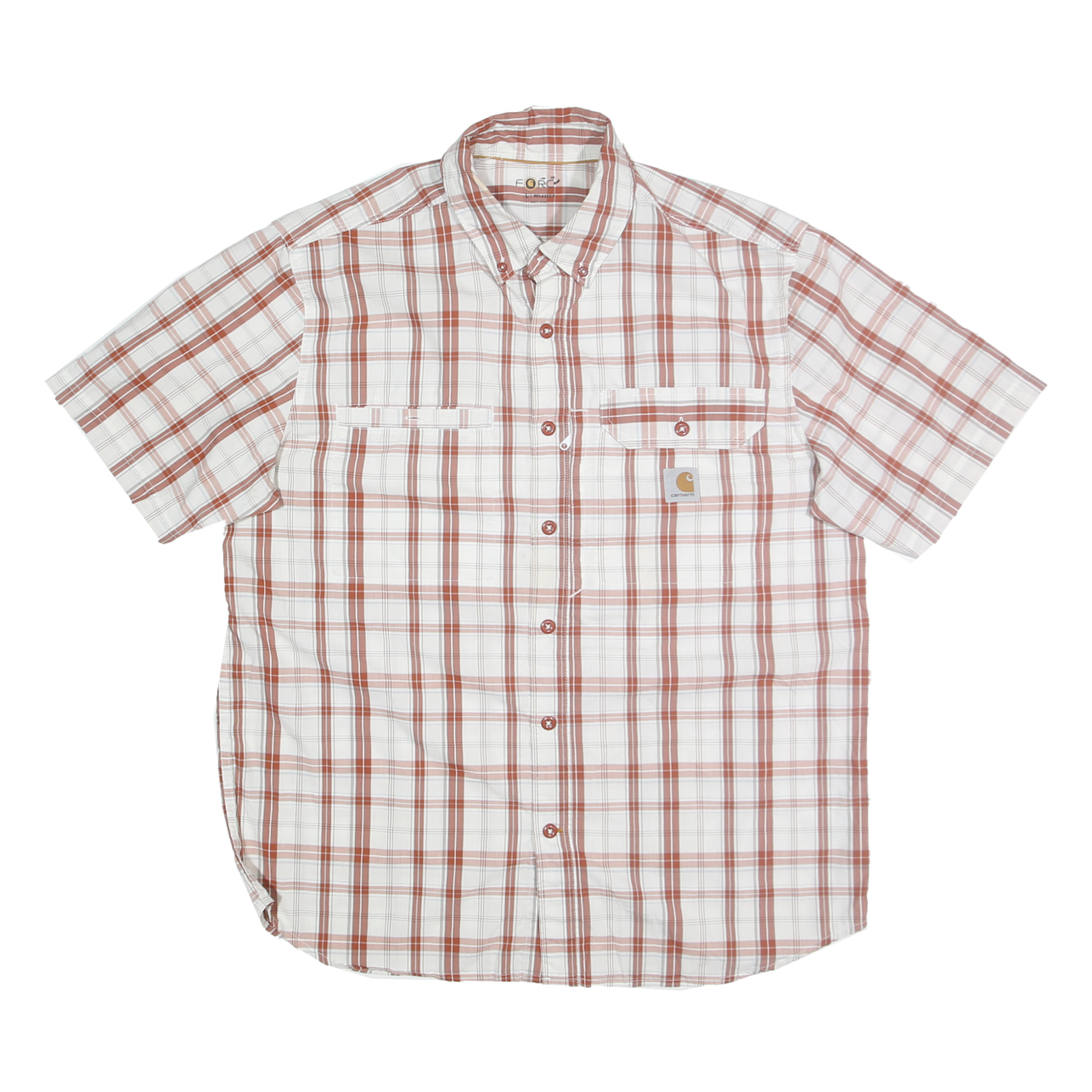 CARHARTT Mens White & Rust Check Shirt L Cotton Blend Short Sleeve Casual Work Refurbished - N/A refurbished available on Cerqular