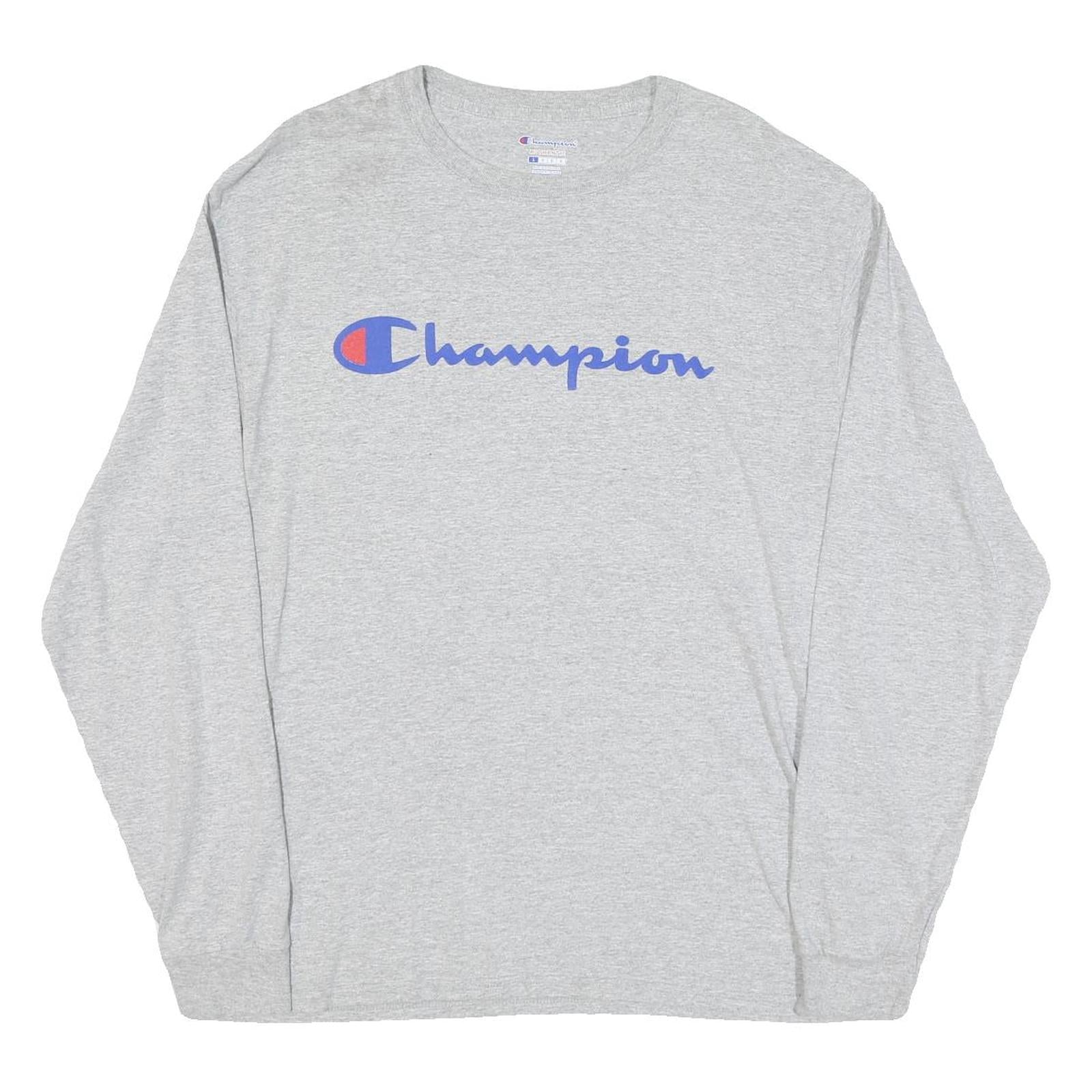 CHAMPION Mens Grey Long Sleeve Crew Neck Cotton Blend T-Shirt L Logo Graphic Refurbished - N/A refurbished available on Cerqular