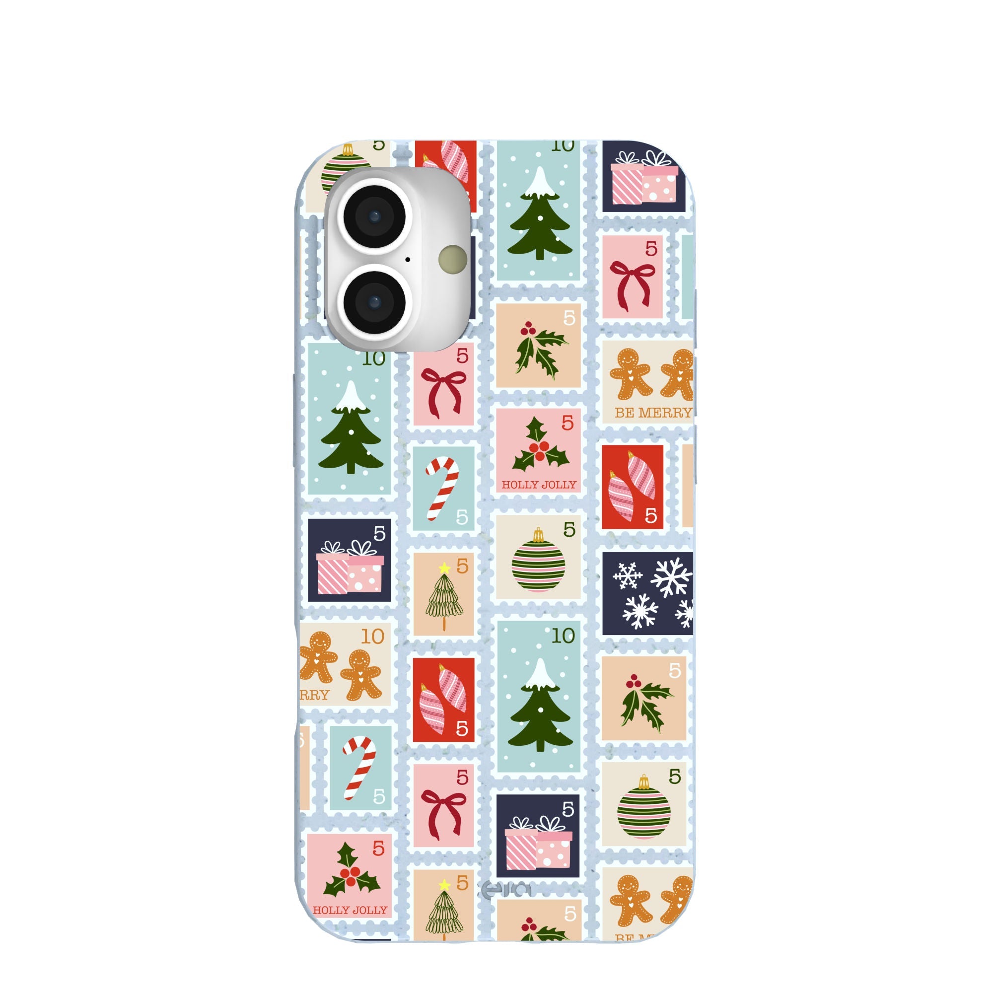 Powder Blue Noel Stamps iPhone 16 Plus Case Refurbished - Pela Case refurbished available on Cerqular