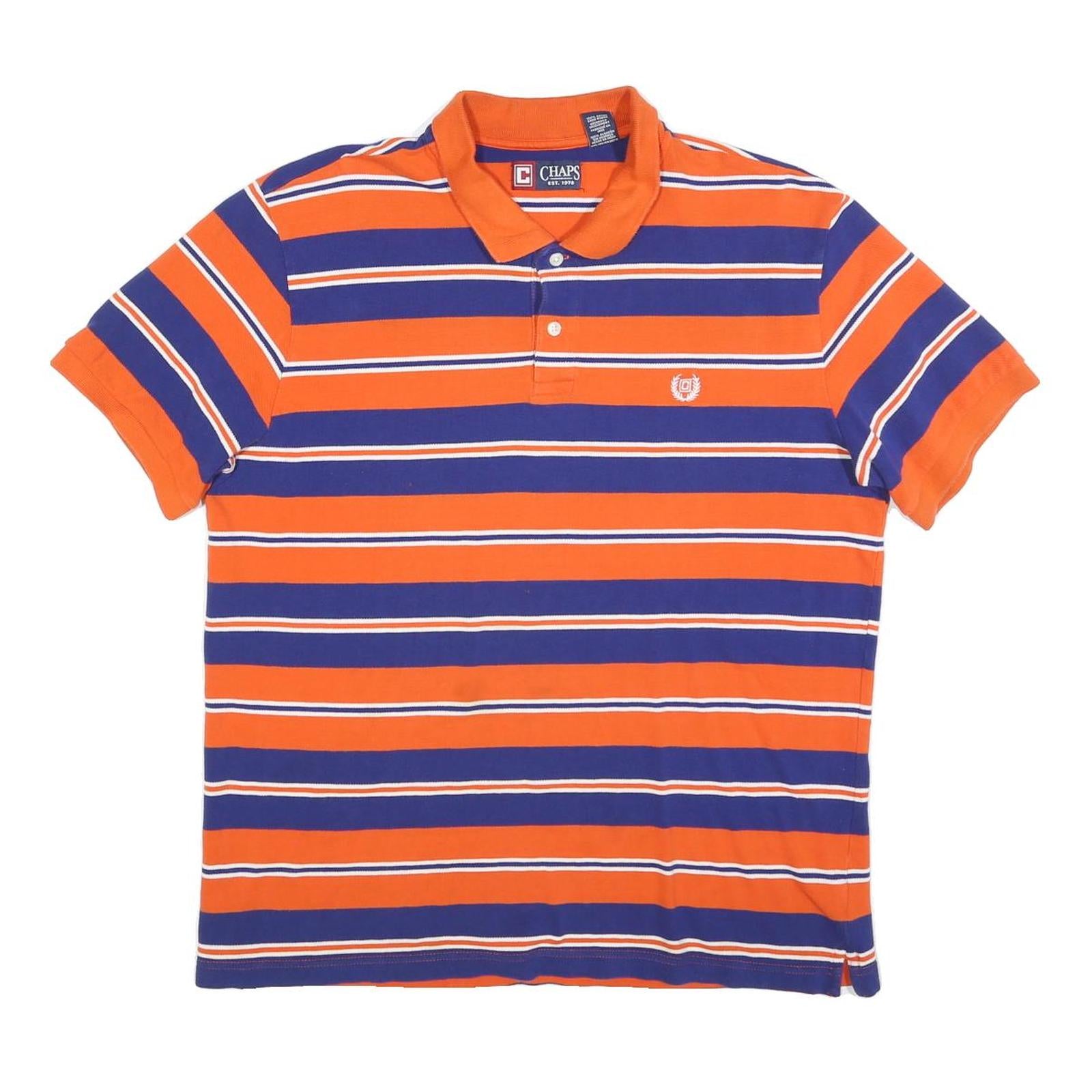 CHAPS Mens Orange & Blue Striped Short Sleeve Polo Shirt XL Classic Cotton Blend Refurbished - N/A refurbished available on Cerqular