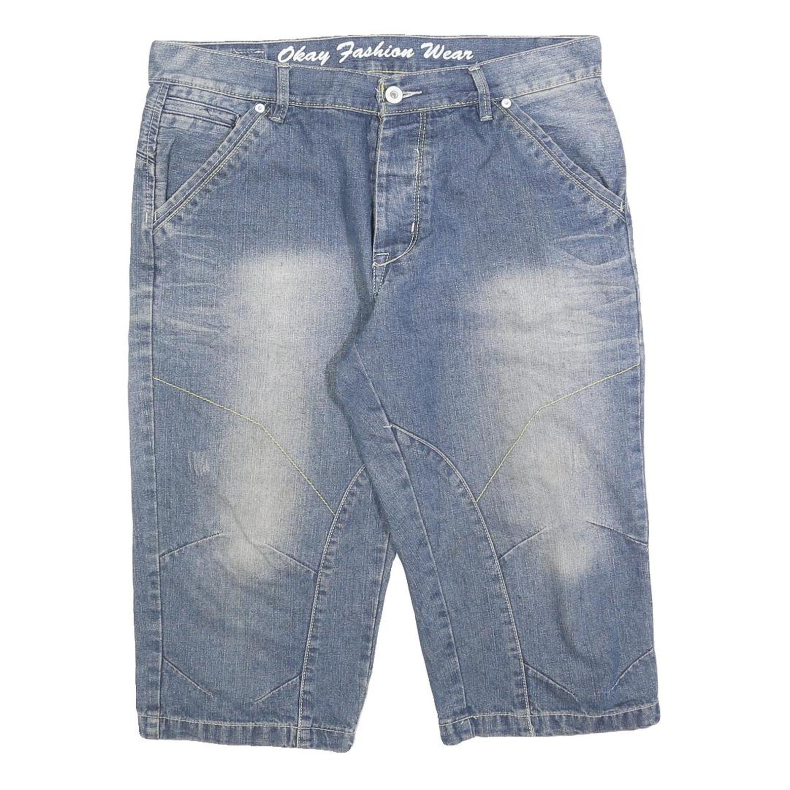 OKAY JEANS Mens Blue Denim Casual Shorts L W36 Cotton Blend Comfortable Fit Refurbished - N/A refurbished available on Cerqular