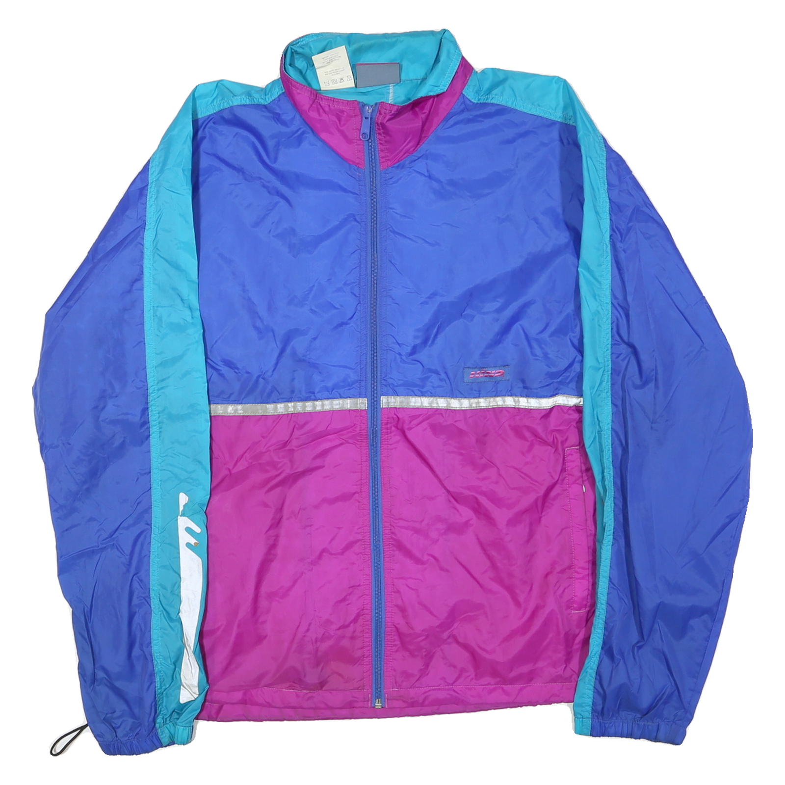HIND Mens Blue & Pink Zip Jacket L Nylon Colourblock Sports Retro Casual Refurbished - N/A refurbished available on Cerqular