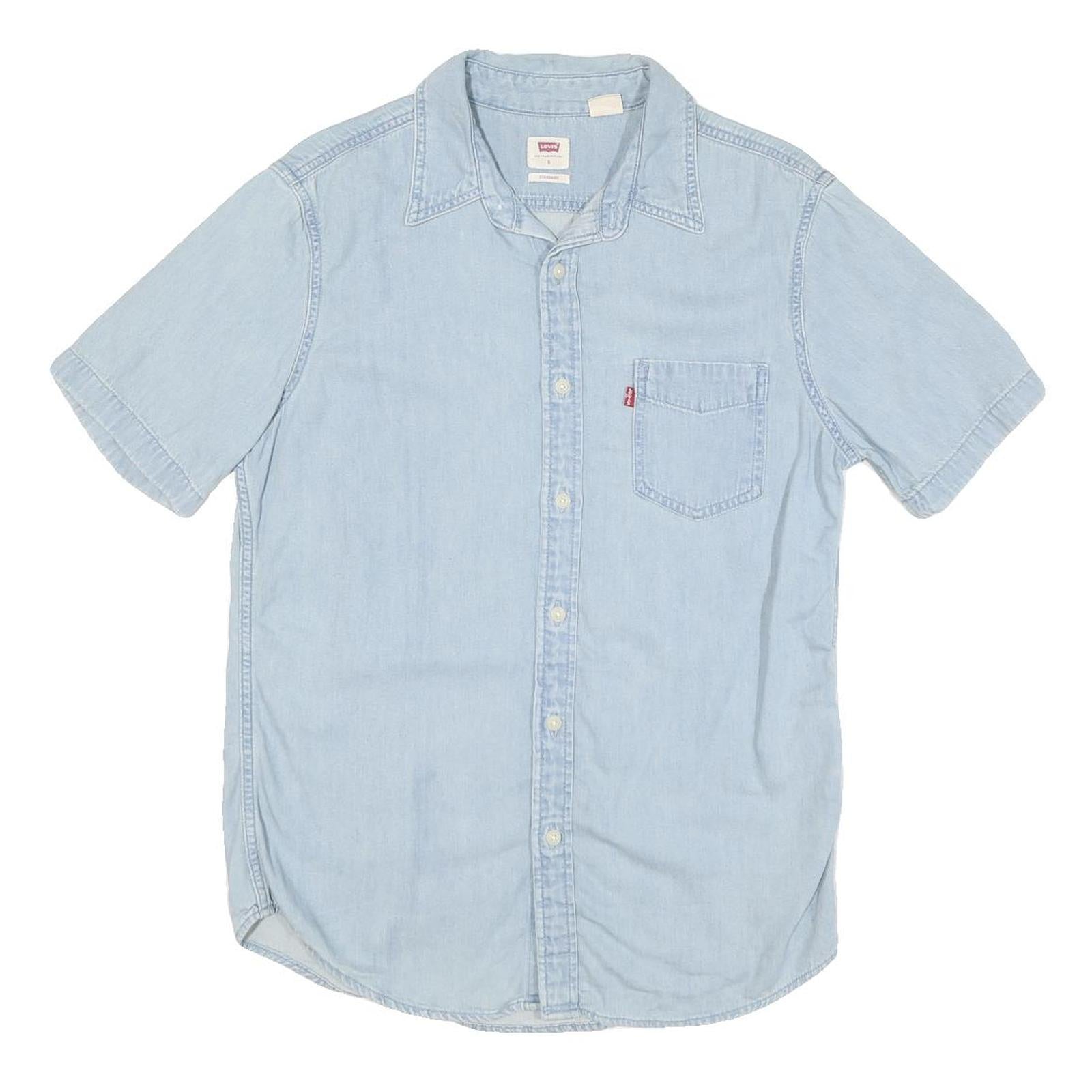 LEVI'S Mens Blue Denim Shirt S Cotton Blend Casual Light Wash Summer Wear Refurbished - N/A refurbished available on Cerqular
