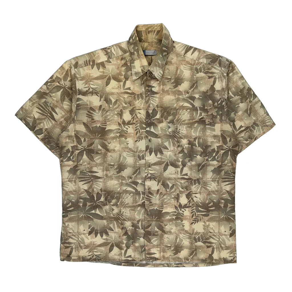 Half Moonbay Floral Hawaiian Shirt - Large Beige Cotton Refurbished - Thrifted (note: this is a term often used to describe second- refurbished available on Cerqular