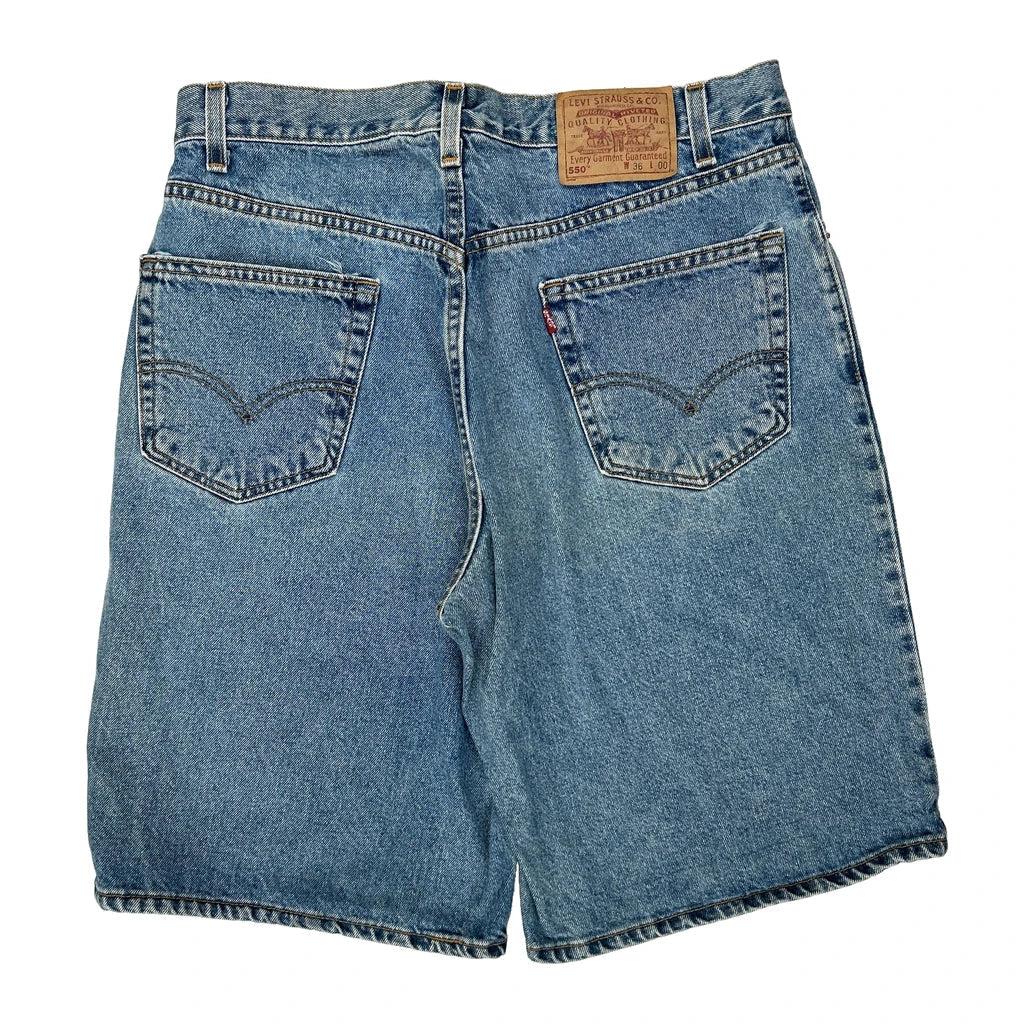 Levis Denim Shorts - 33W 10L Blue Denim Refurbished - Thrifted (note: this is a term often used to describe second- refurbished available on Cerqular