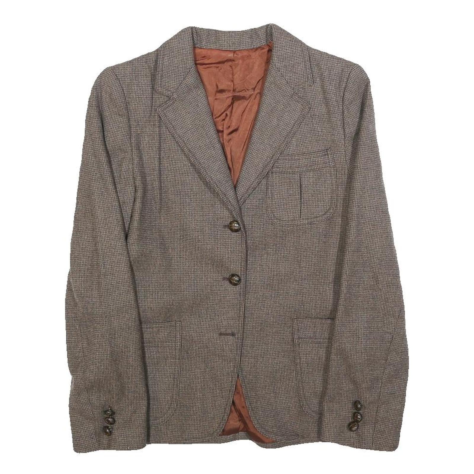 SIR Womens Brown Wool Check Jacket S Woven Classic Button Closure Blazer Refurbished - N/A refurbished available on Cerqular