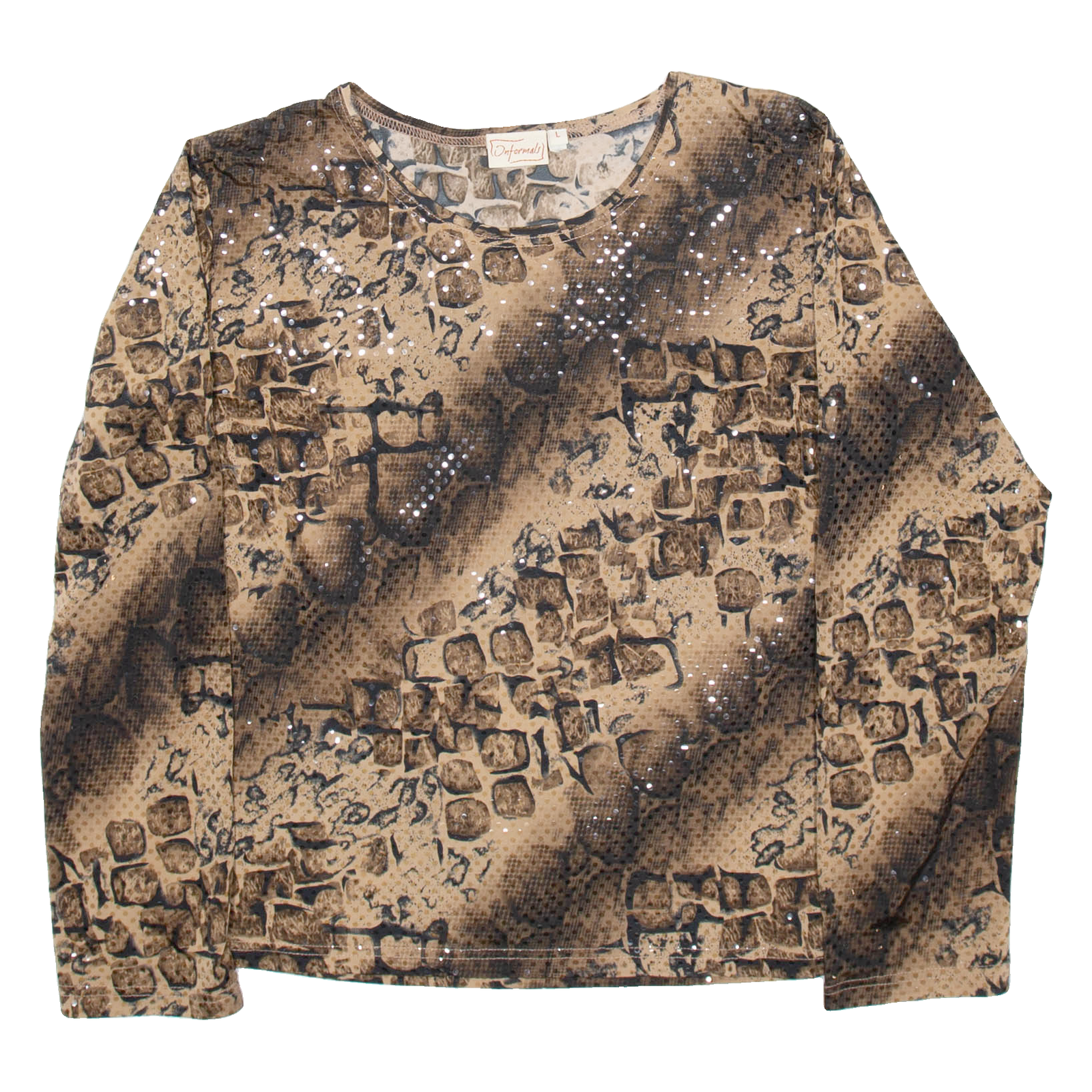 INFORMALS Womens Printed Blouse Beige Long Sleeve Animal Print L Refurbished - N/A refurbished available on Cerqular