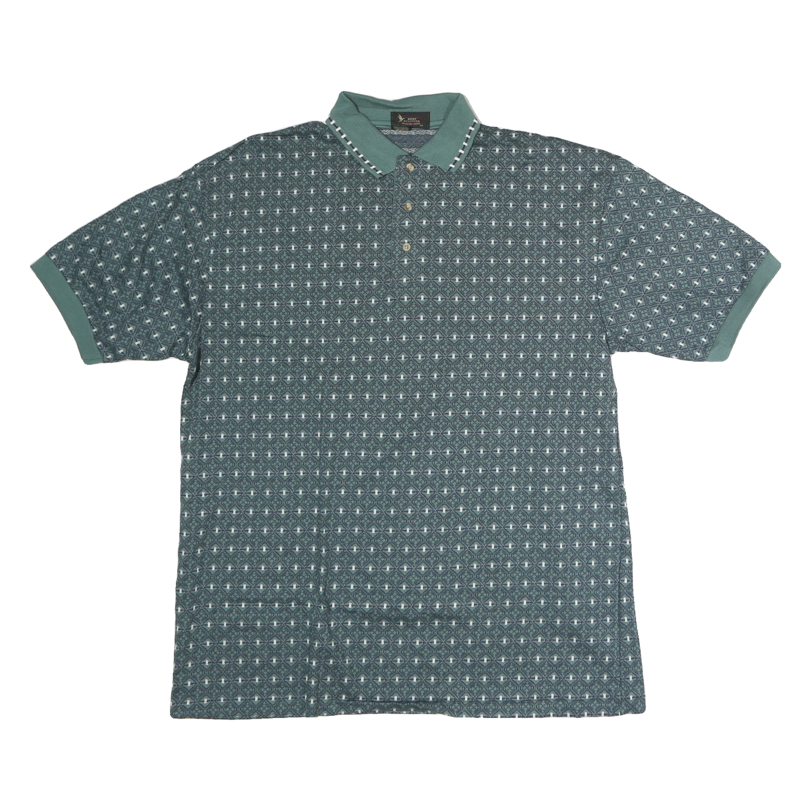 BERT PULITZER Mens Green Polo Shirt M Geometric Print Short Sleeve Cotton Refurbished - N/A refurbished available on Cerqular