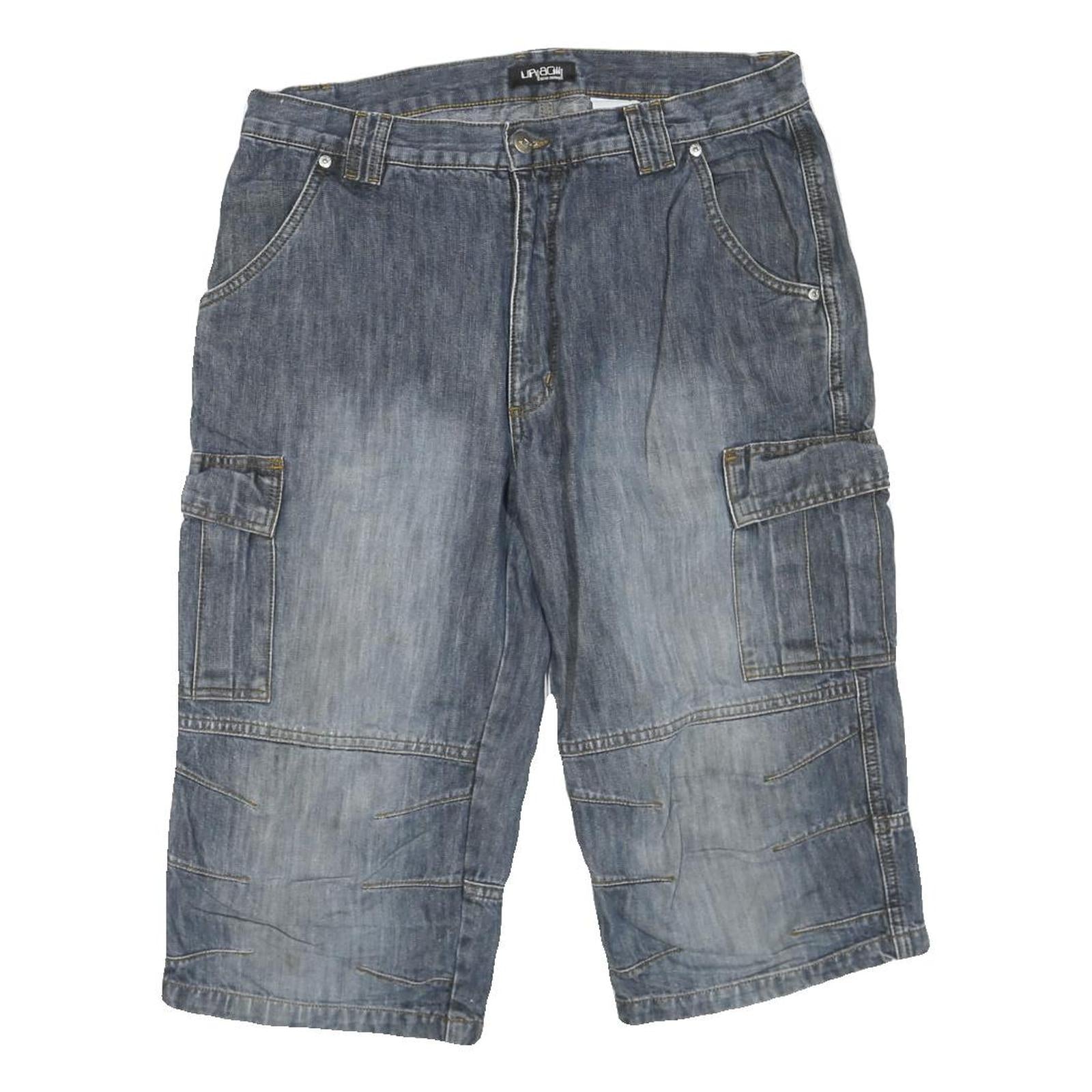 Mens Blue Cotton Blend Cargo Denim Shorts M W34 Casual Utility Pockets Refurbished - N/A refurbished available on Cerqular