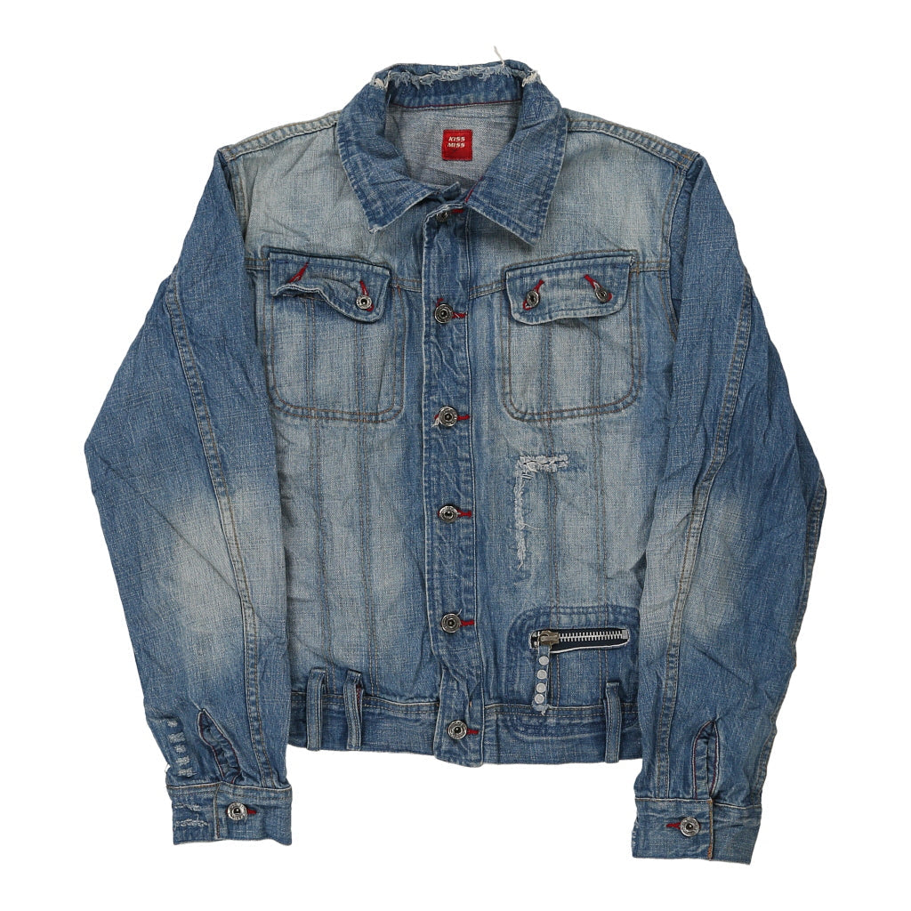 Buy Kiss Miss Denim Jacket - XL Blue Cotton Refurbished - $60.29 Kiss Miss Denim Jacket - XL Blue Cotton Refurbished - Thrifted (note: this is a term often used to describe second- refurbished available on Cerqular