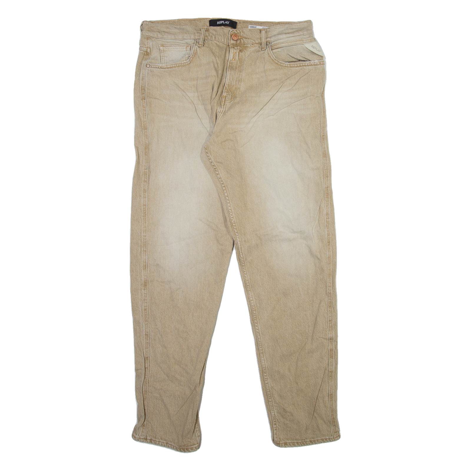 REPLAY Mens Jeans Beige Regular Tapered Stone Wash W32 L32 Refurbished - N/A refurbished available on Cerqular