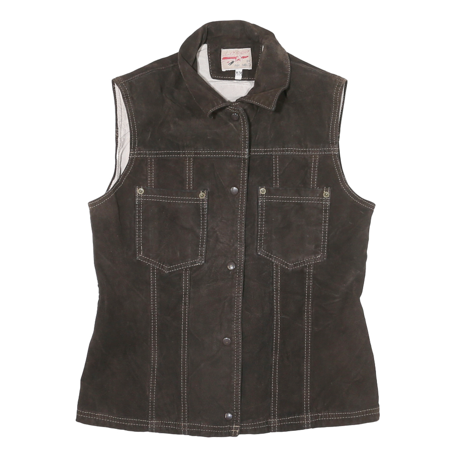 IN FLIGHT Womens Brown Leather Button Jacket M Woven Sleeveless Stylish Casual Refurbished - N/A refurbished available on Cerqular