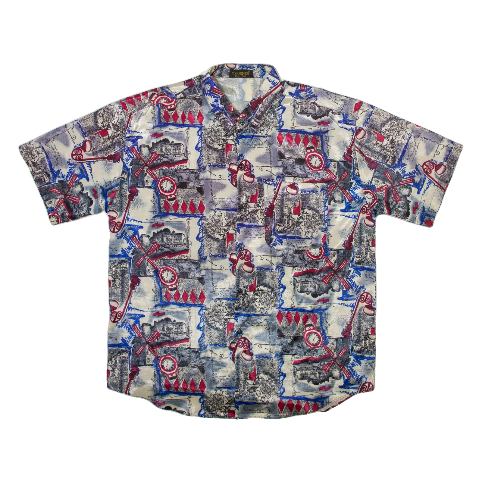 T.CORNER Mens Shirt Grey Silk Crazy Pattern L Refurbished - N/A refurbished available on Cerqular