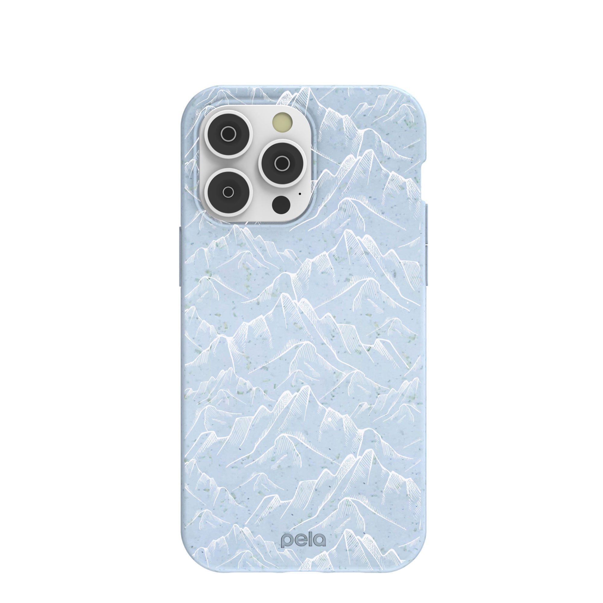Powder Blue Snowy Mountains iPhone 14 Pro Max Case Refurbished - Pela Case refurbished available on Cerqular