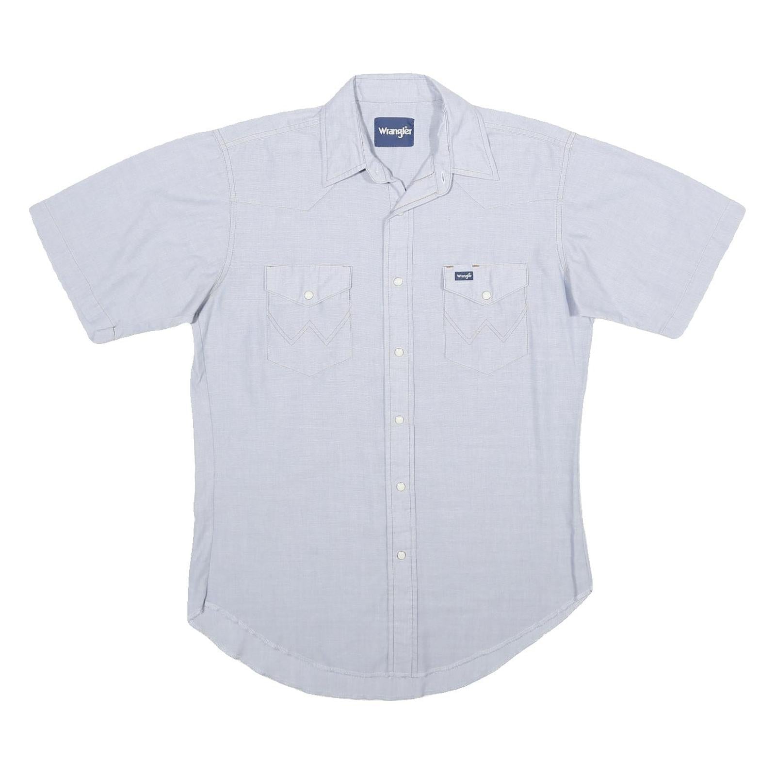 WRANGLER Mens Blue Plain Cotton Blend Shirt M Casual Western Style Button Refurbished - N/A refurbished available on Cerqular