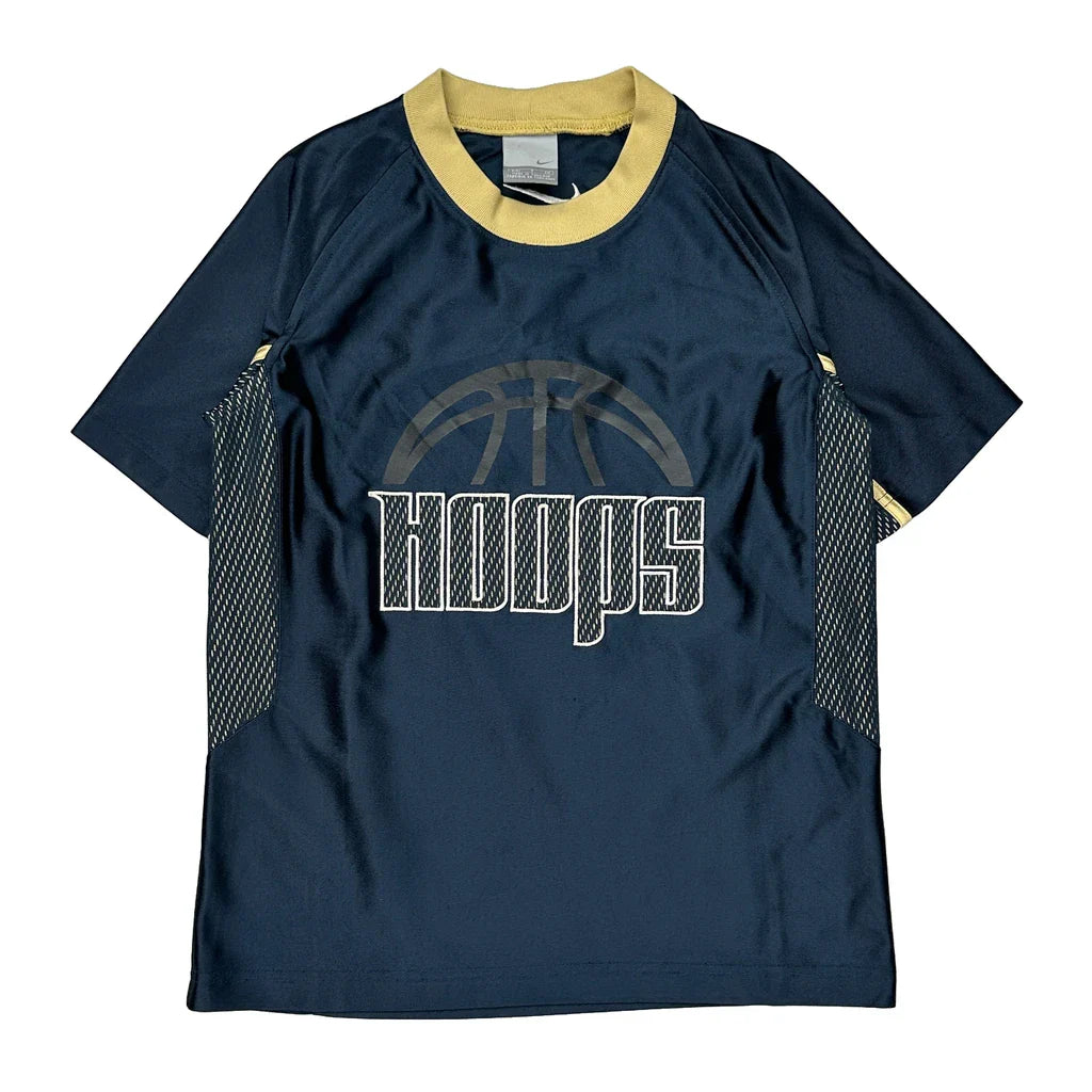 Hoops Nike Graphic T-Shirt - Small Yellow Polyester Refurbished - Thrifted (note: this is a term often used to describe second- refurbished available on Cerqular