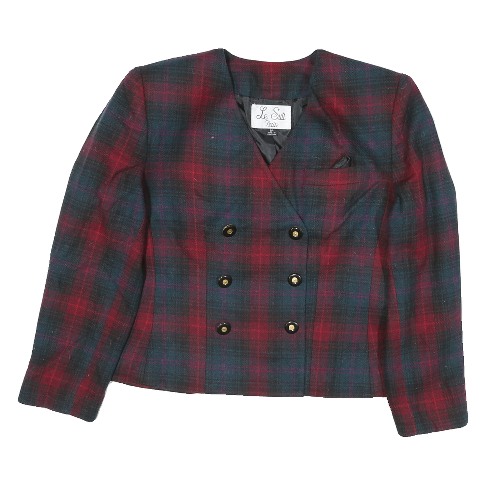 Le Suit Womens Red & Green Checked Double Breasted Petite Cotton Blend Jacket UK Refurbished - N/A refurbished available on Cerqular
