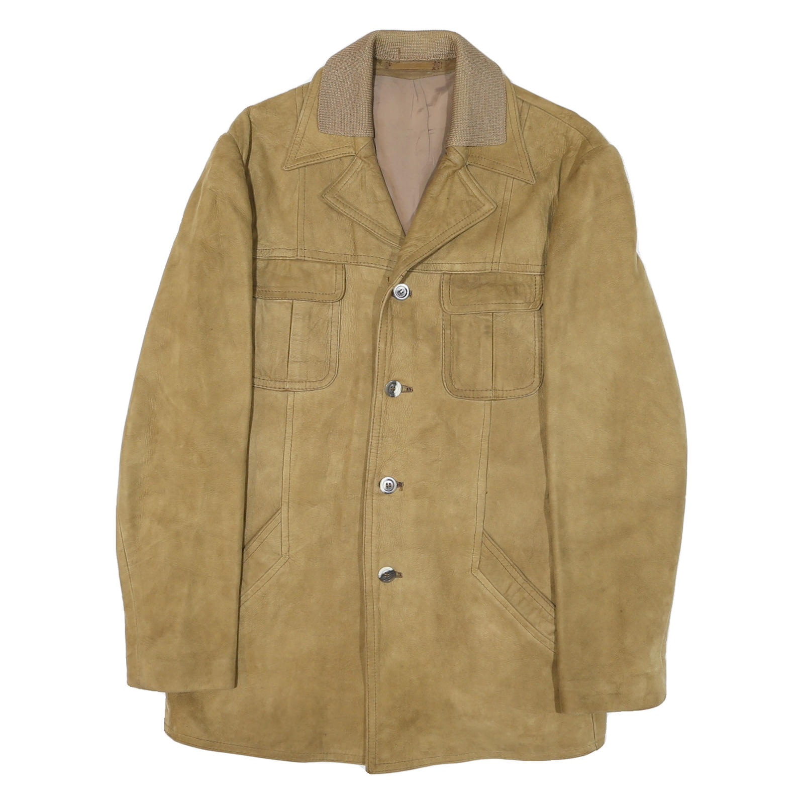 Mens Beige Leather Coach Jacket S Button Closure Plain Relaxed Fit Pockets Point Refurbished - N/A refurbished available on Cerqular