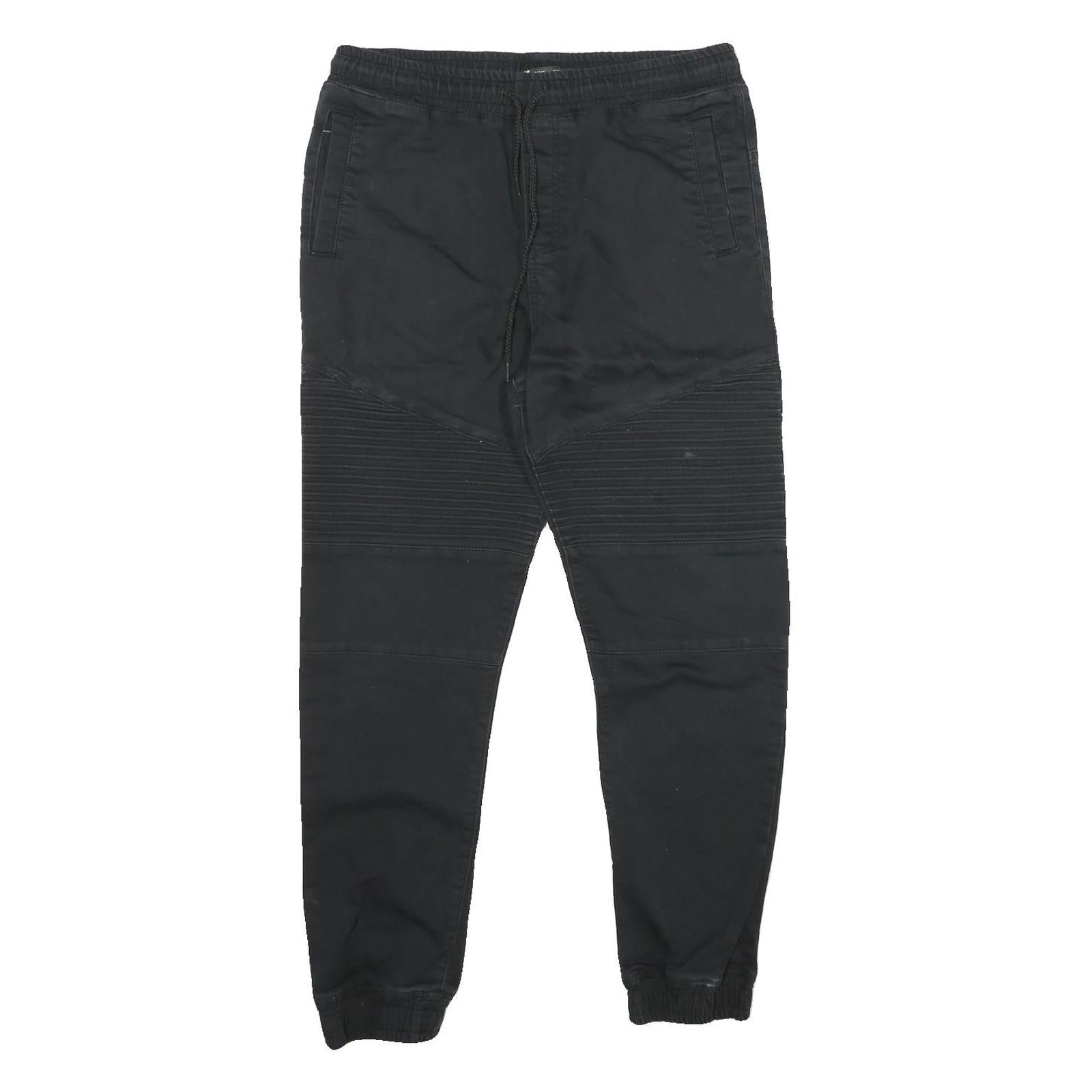 GEMO Mens Black Cotton Blend Regular Jogger Trousers W32 L26 Drawstring Waist Refurbished - N/A refurbished available on Cerqular