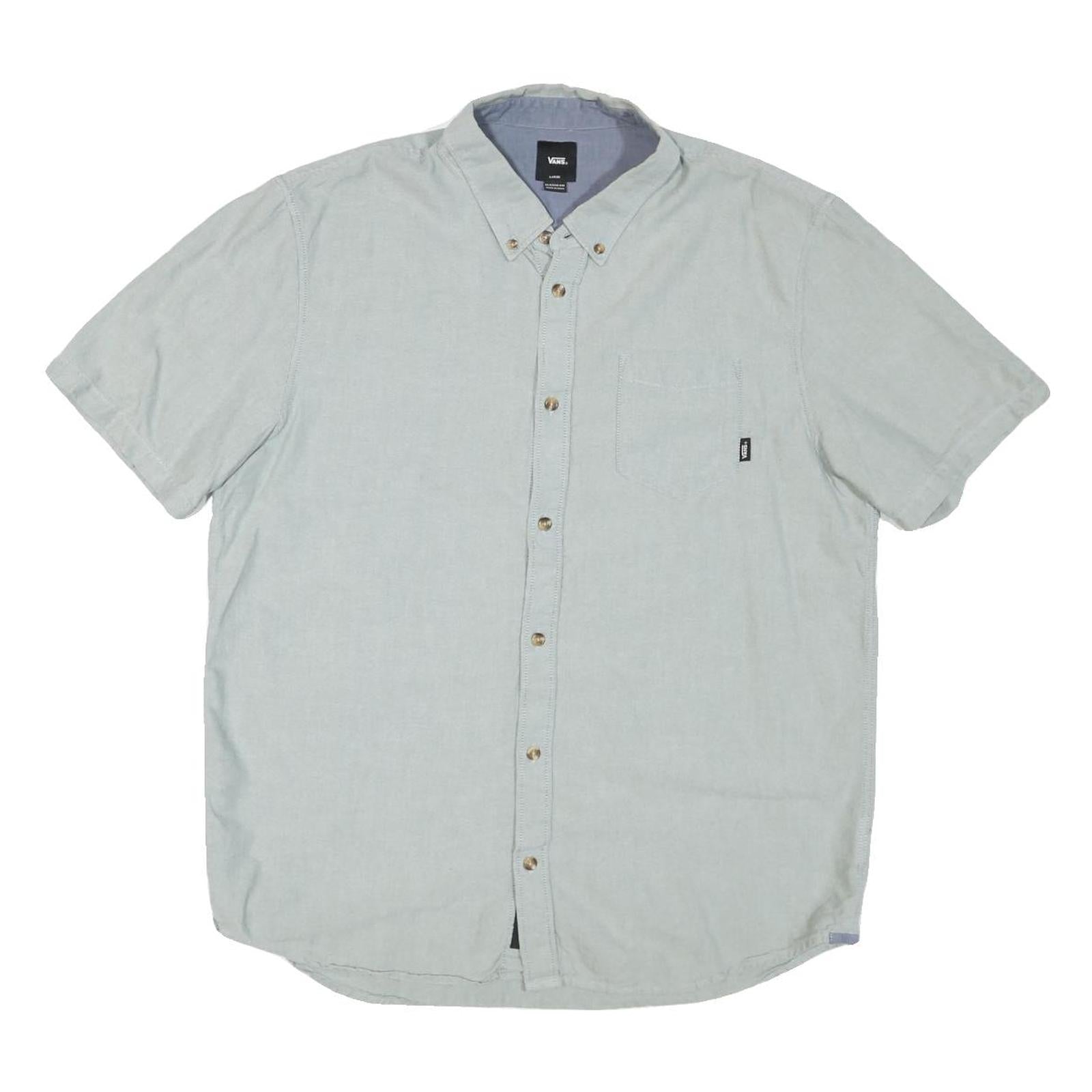 VANS Mens Light Blue Plain Cotton Blend Short Sleeve Shirt L Casual Button Down Refurbished - N/A refurbished available on Cerqular