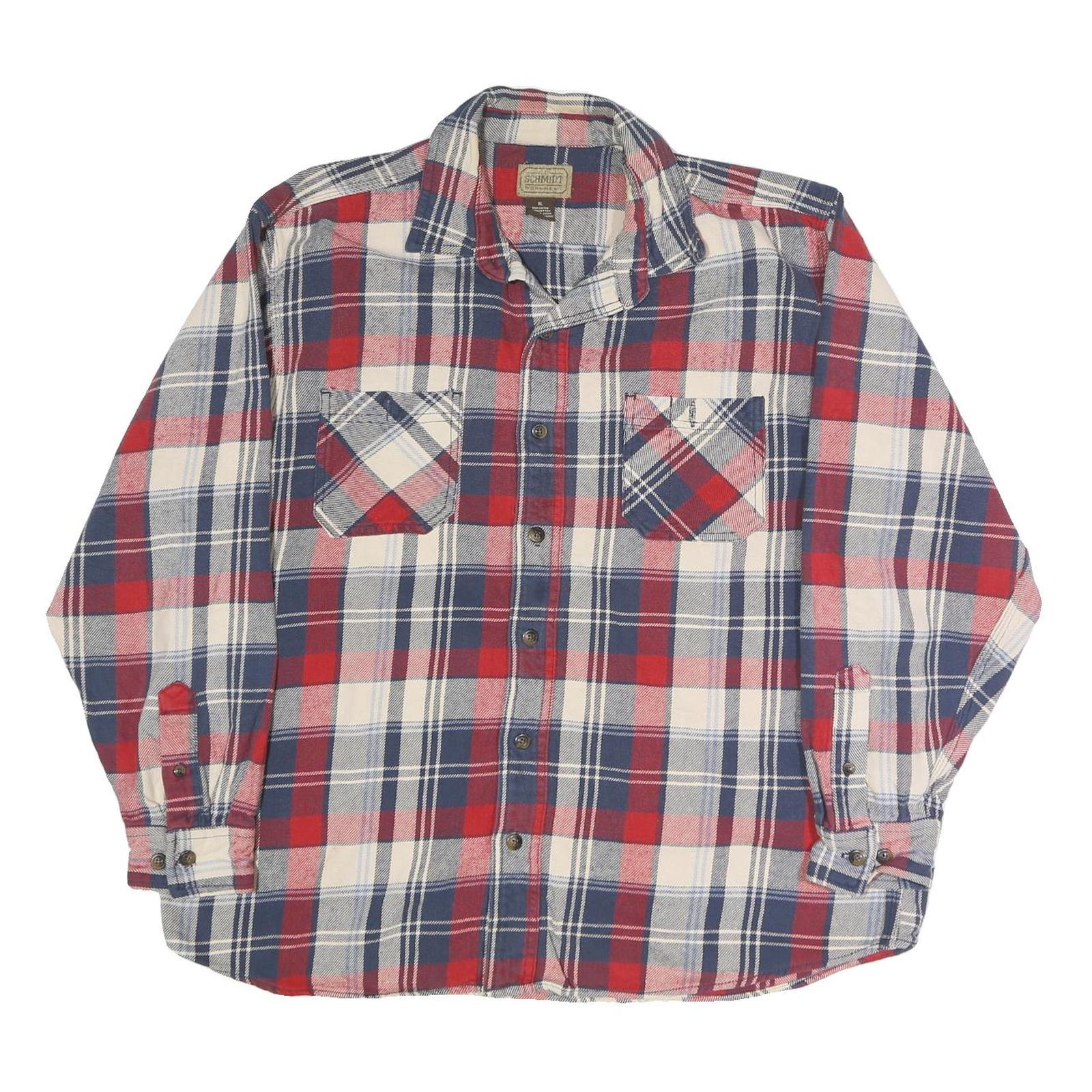 SCHMIDT Mens Red & Blue Check Shirt XL Cotton Blend Casual Button-Up Refurbished - N/A refurbished available on Cerqular