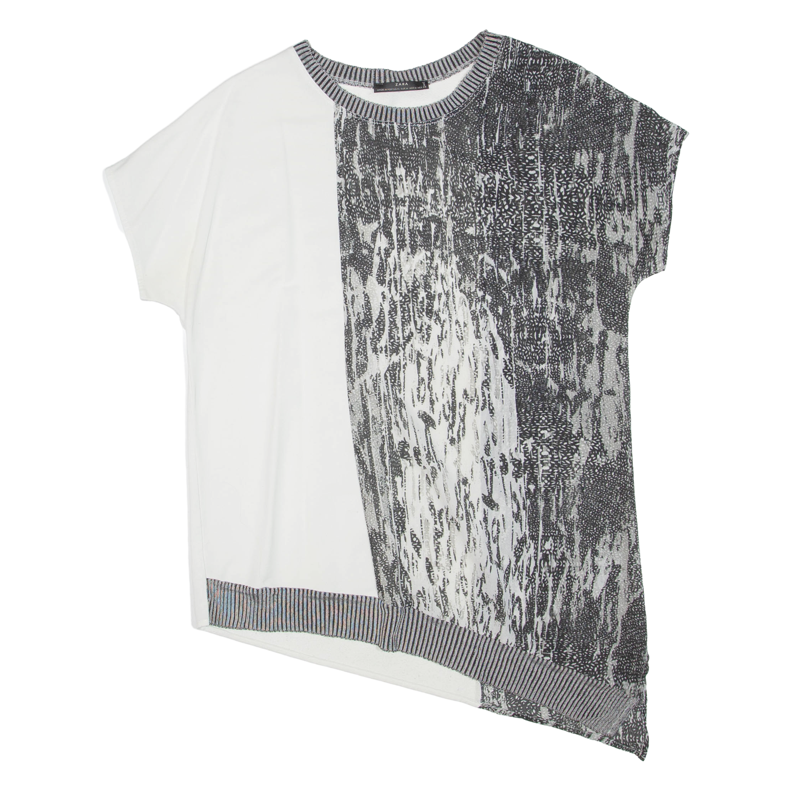 ZARA Asymmetric Womens Printed Top White M Refurbished - N/A refurbished available on Cerqular
