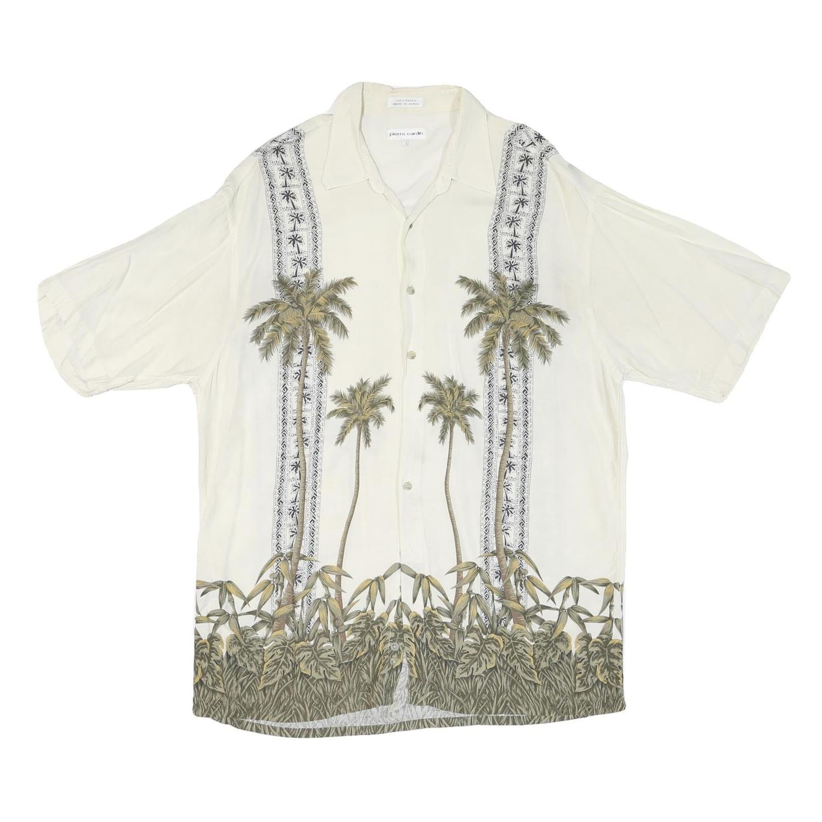 PIERRE CARDIN Mens Cream Rayon Short Sleeve Shirt L Palm Tree Print Tropical Refurbished - N/A refurbished available on Cerqular