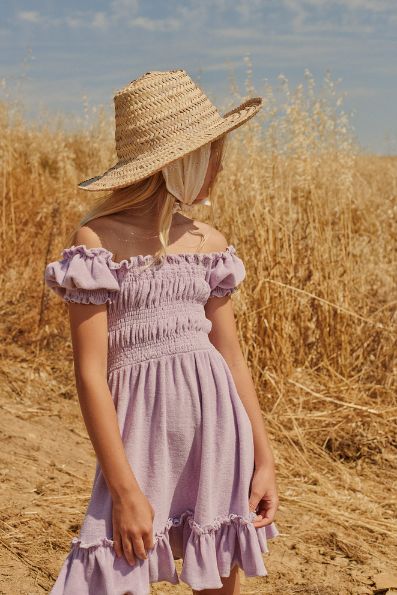 Organic terry smocked girl dress - Lilac | Size: 4 years Refurbished - N/A (Note: This brand may not be well-known globally refurbished available on Cerqular