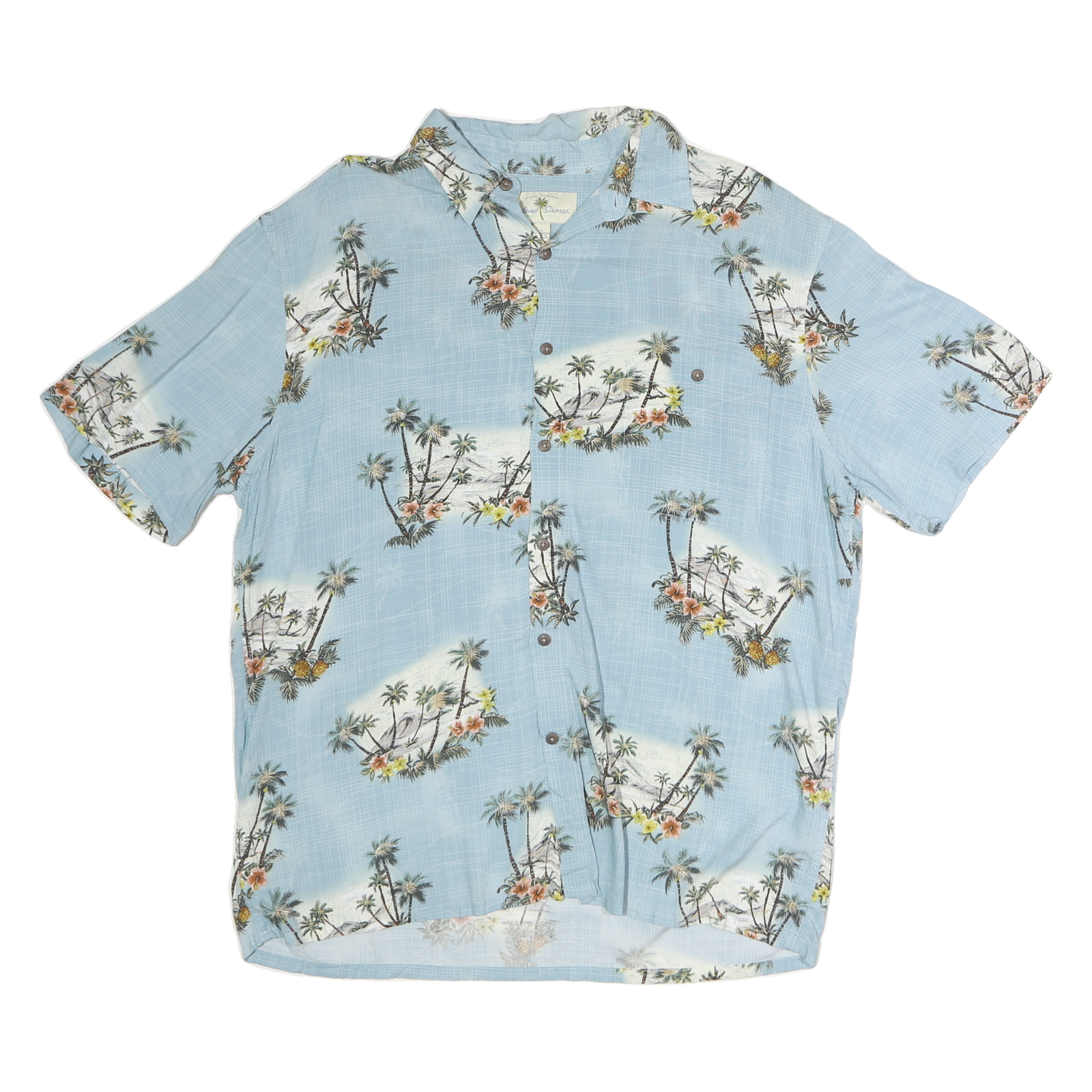 ISLAND SHORES Mens Blue Hawaiian Shirt L Cotton Tropical Palm Trees Casual Refurbished - N/A refurbished available on Cerqular