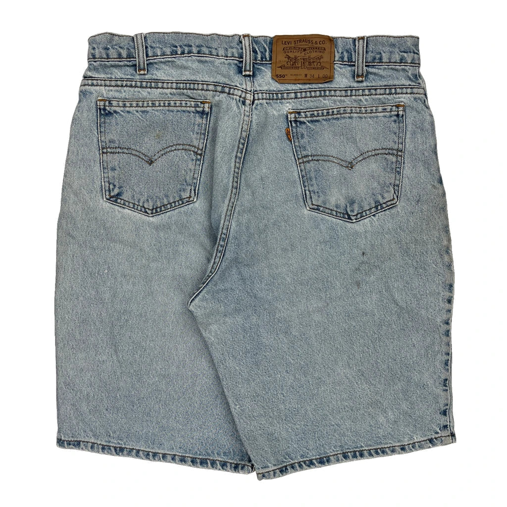 Levis Denim Shorts - 34W 11L Light Wash Cotton Refurbished - Thrifted (note: this is a term often used to describe second- refurbished available on Cerqular