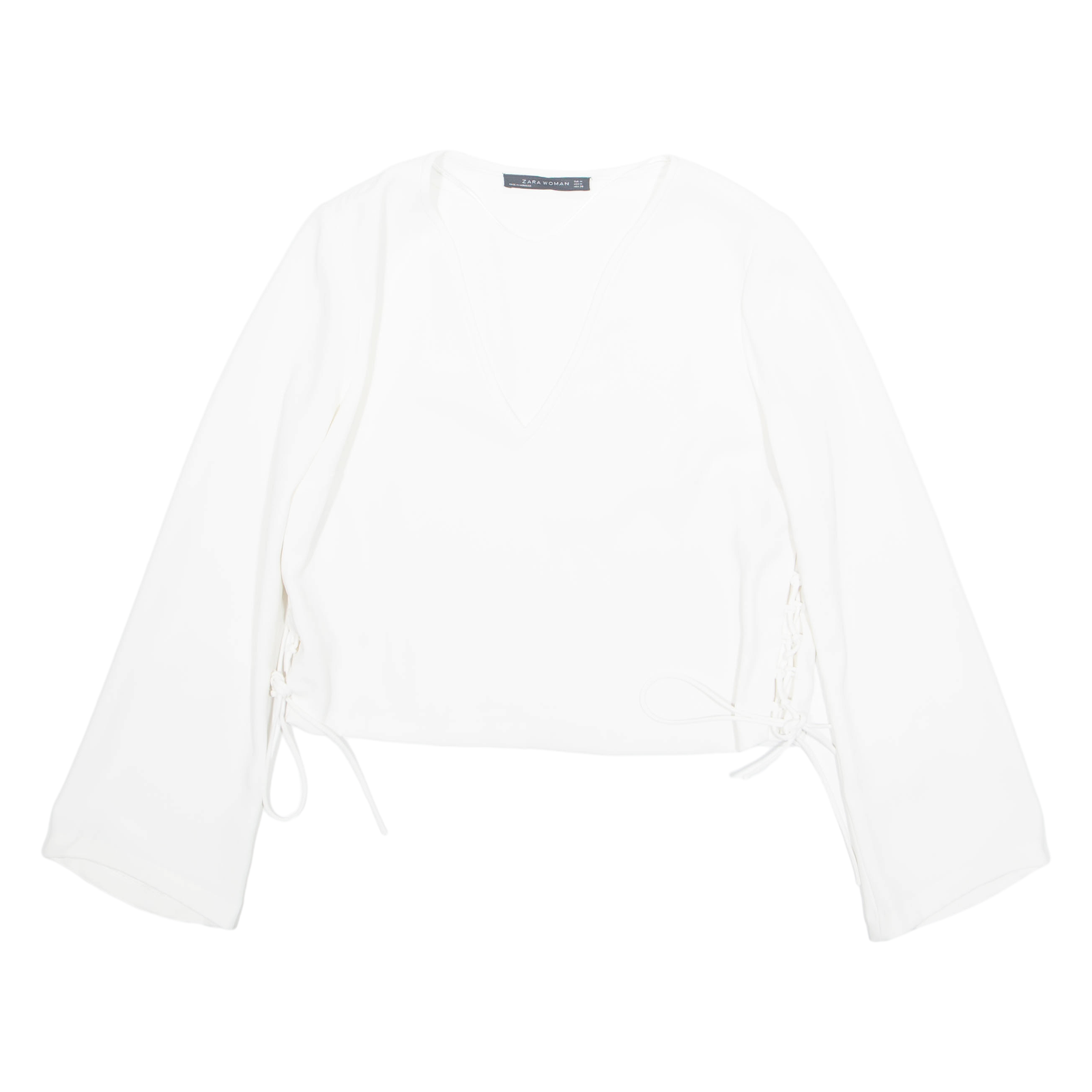 ZARA Womens Cropped Blouse White V-Neck Long Sleeve M Refurbished - N/A refurbished available on Cerqular