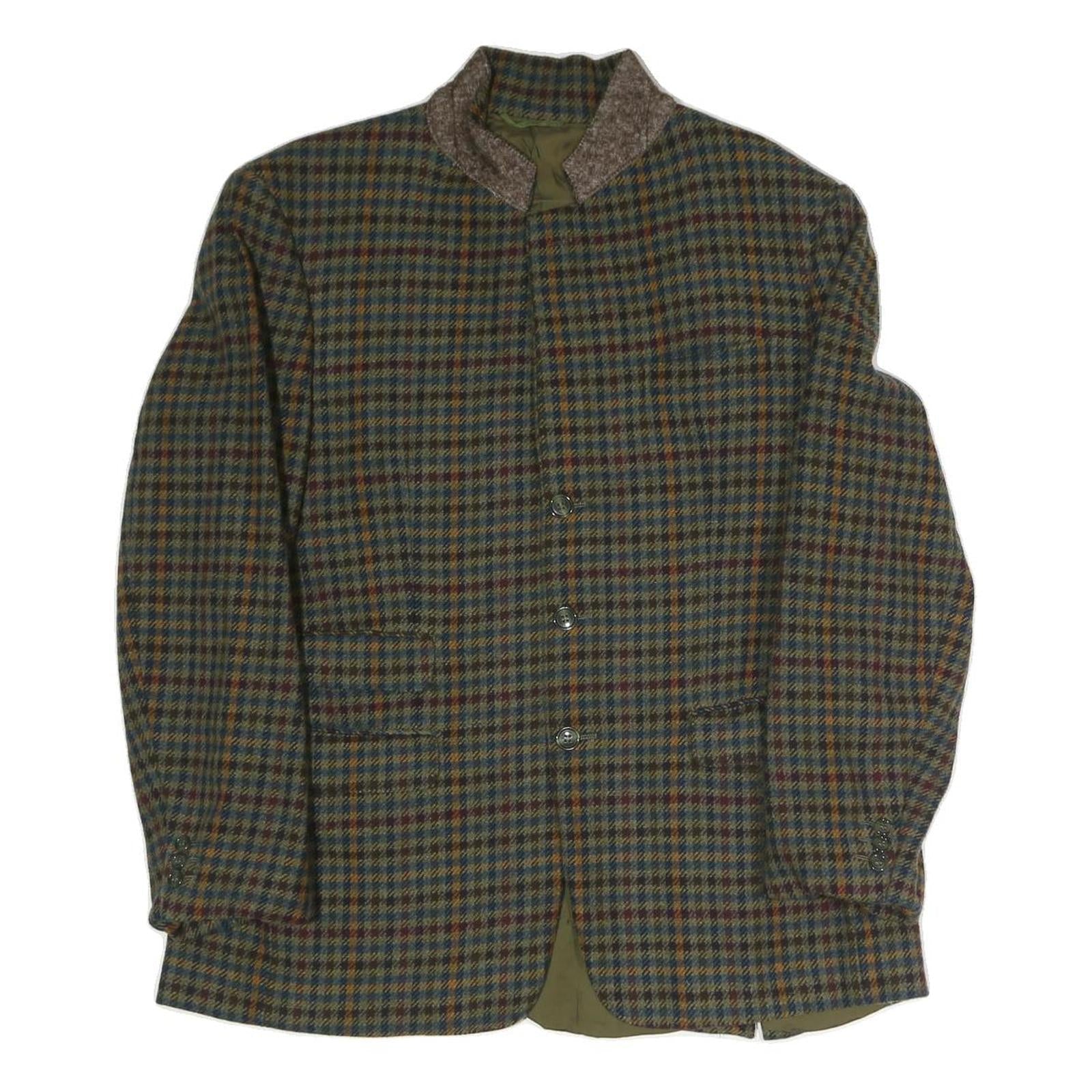 Mens Brown Green Check Button Jacket L Polyester Blend Classic Outerwear Refurbished - N/A refurbished available on Cerqular