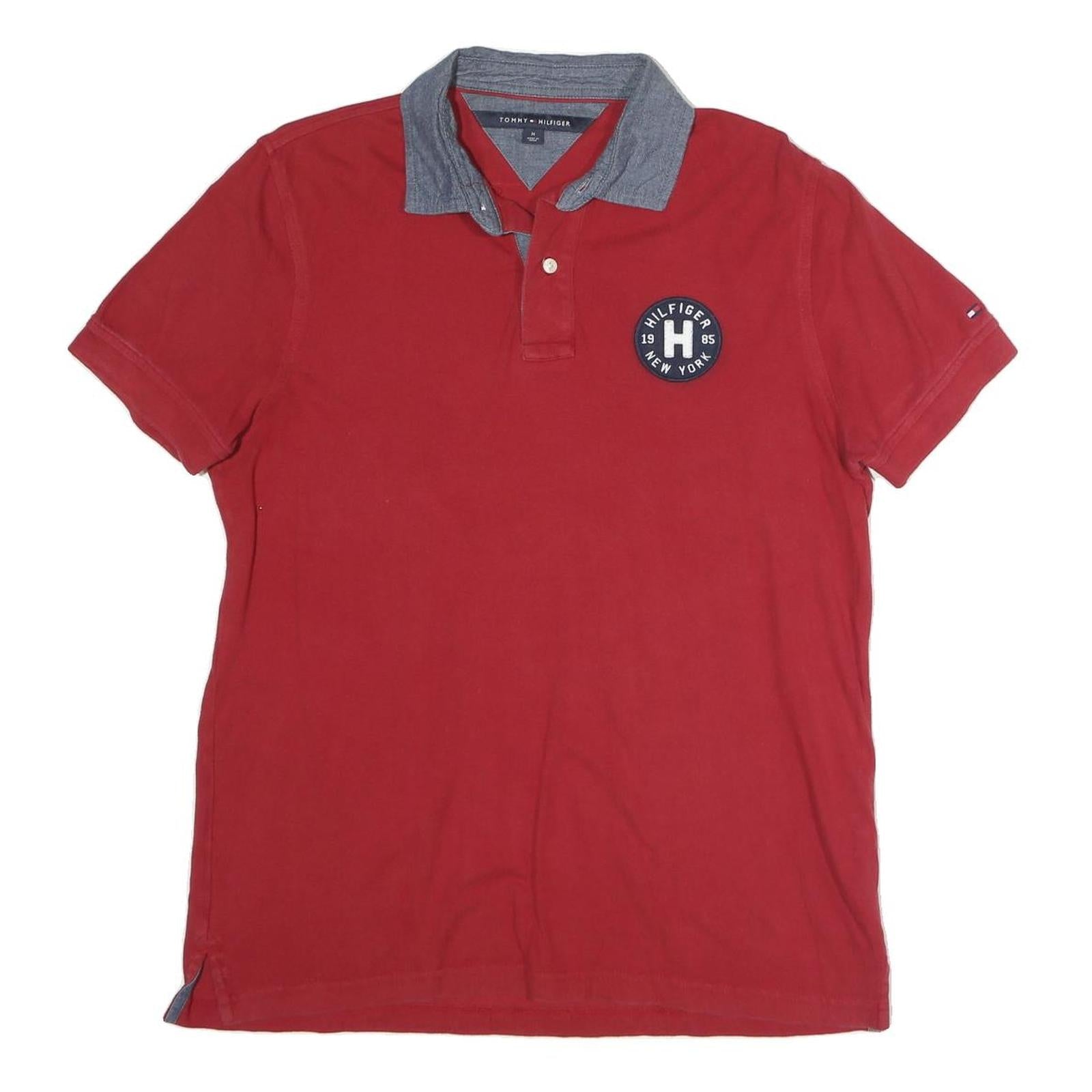 TOMMY HILFIGER Mens Red & Grey Polo Shirt M Cotton Classic Casual Refurbished - N/A refurbished available on Cerqular